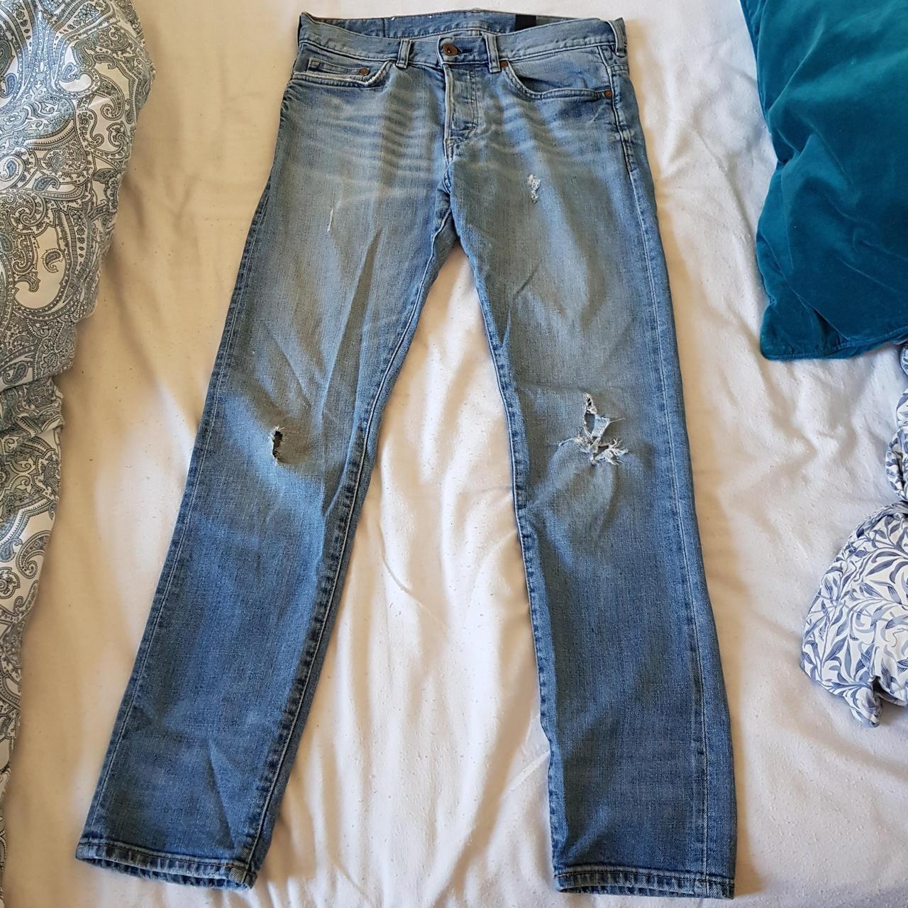 Mens straight leg distressed jeans. Intentional rips... - Depop