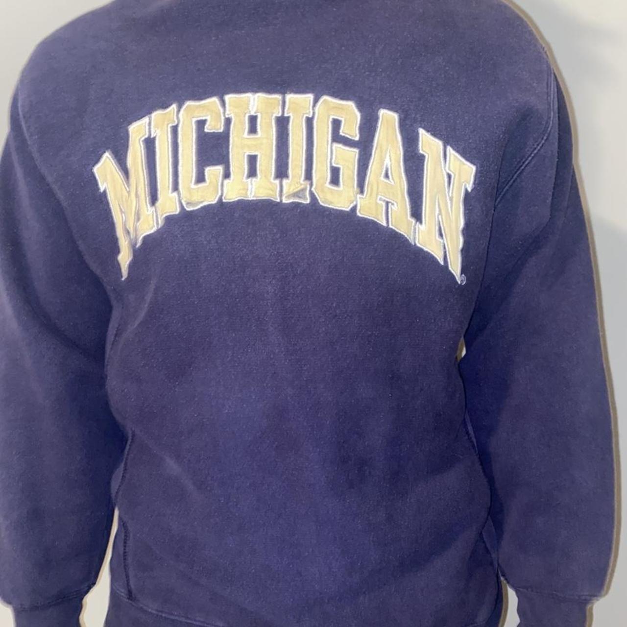 Vintage 90s Michigan Yellow Spellout Crewneck... - Depop