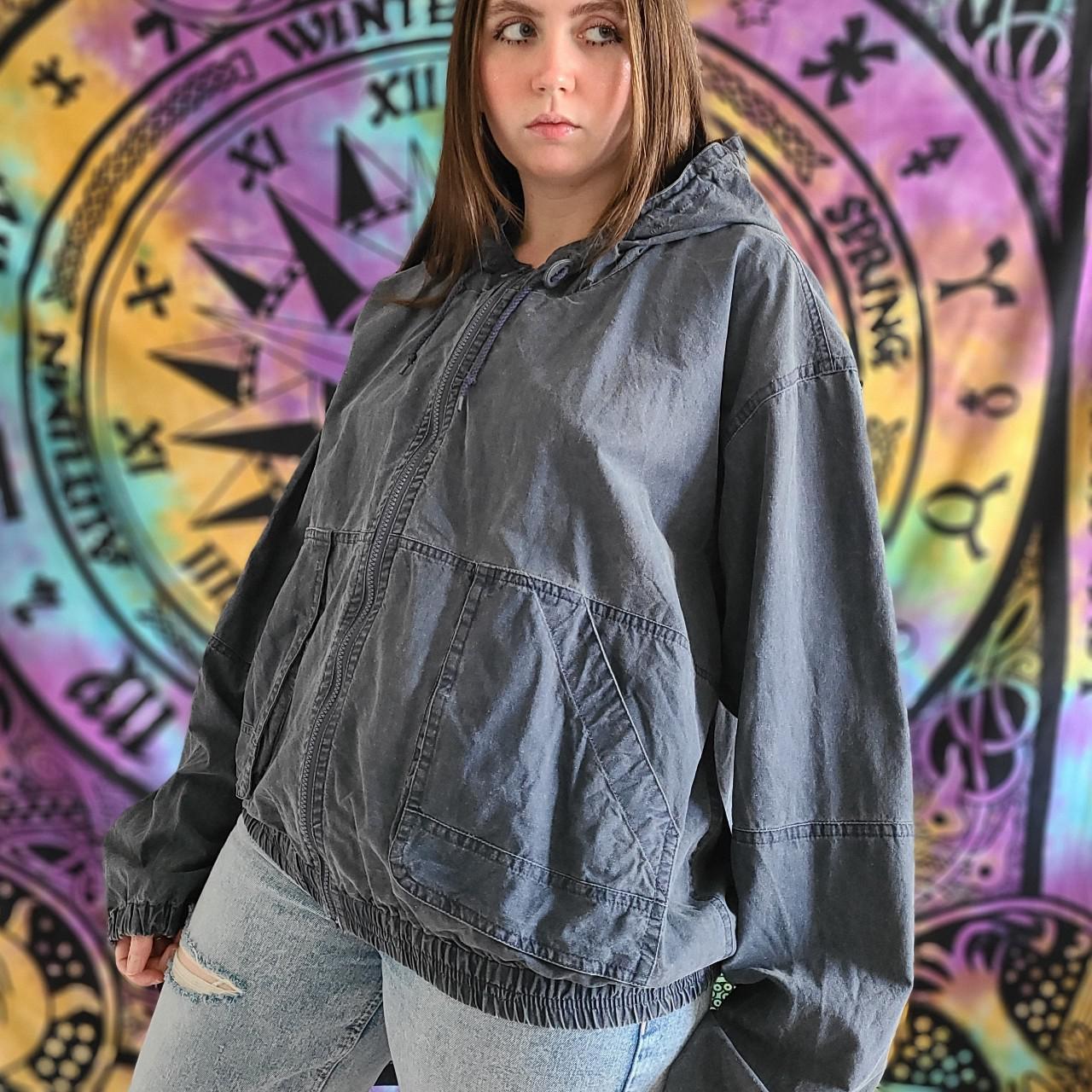 90s faded oversized zip hooded jacket - Depop