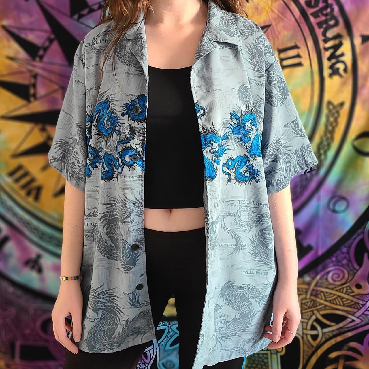 🔥🐉 vintage y2k dragon print button up shirt 🐉🔥 y2k... - Depop