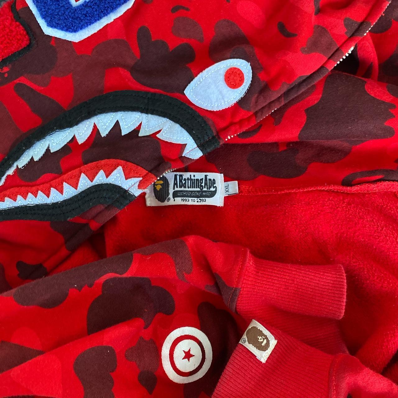 BAPE ‘Red’ Camo Shark Full zip hoodie XXL Preloved... - Depop