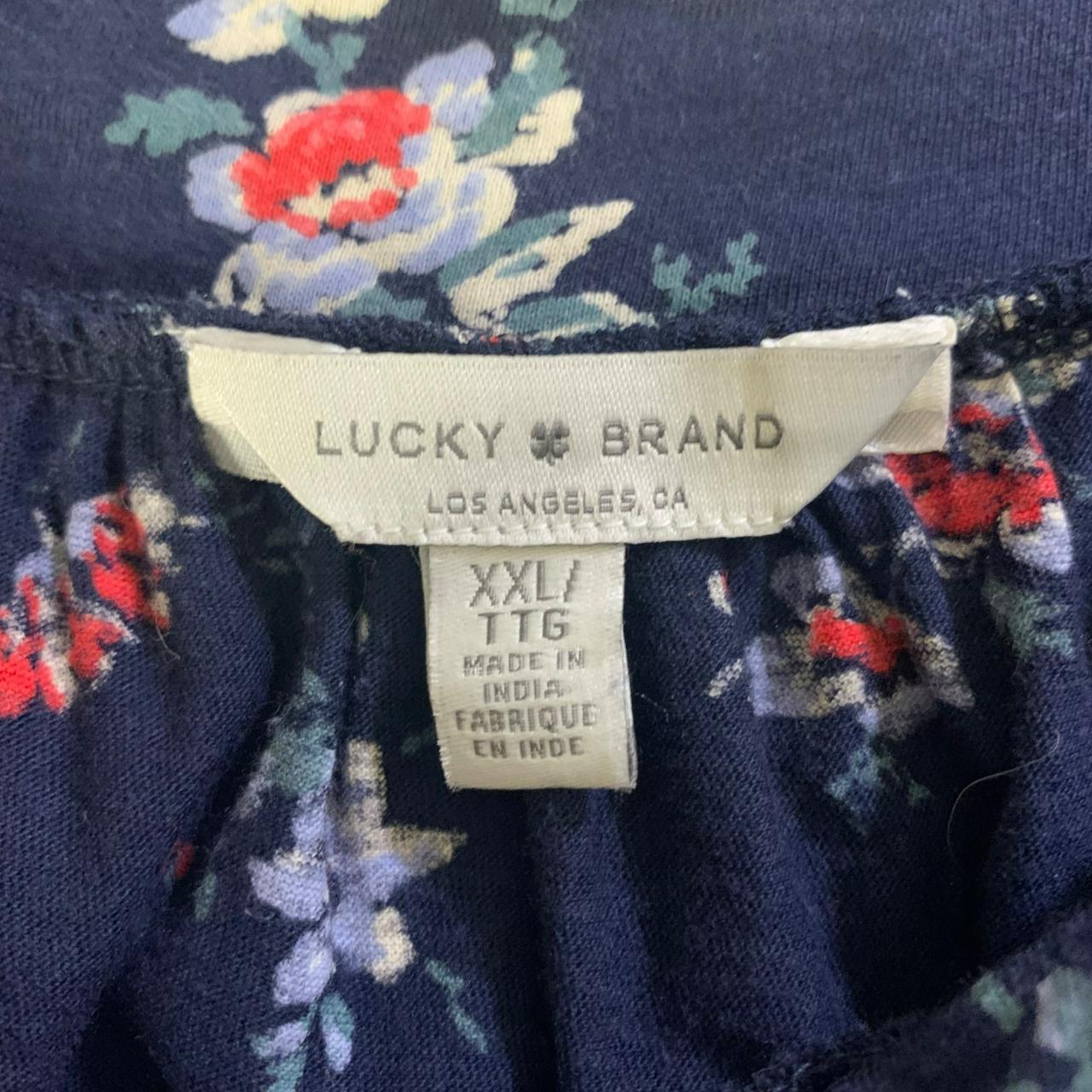 Lucky Brand Navy Floral Square Neck Short Flutter... - Depop