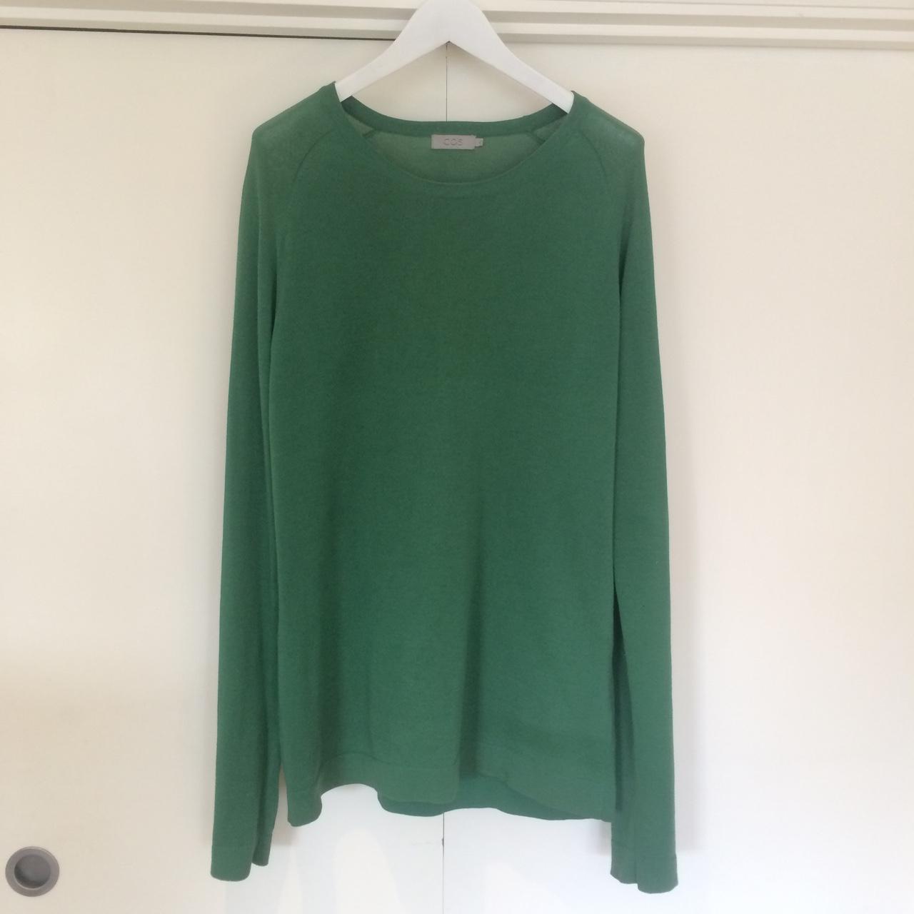 COS Green longline fine knit jumper // Scoop neck //... - Depop