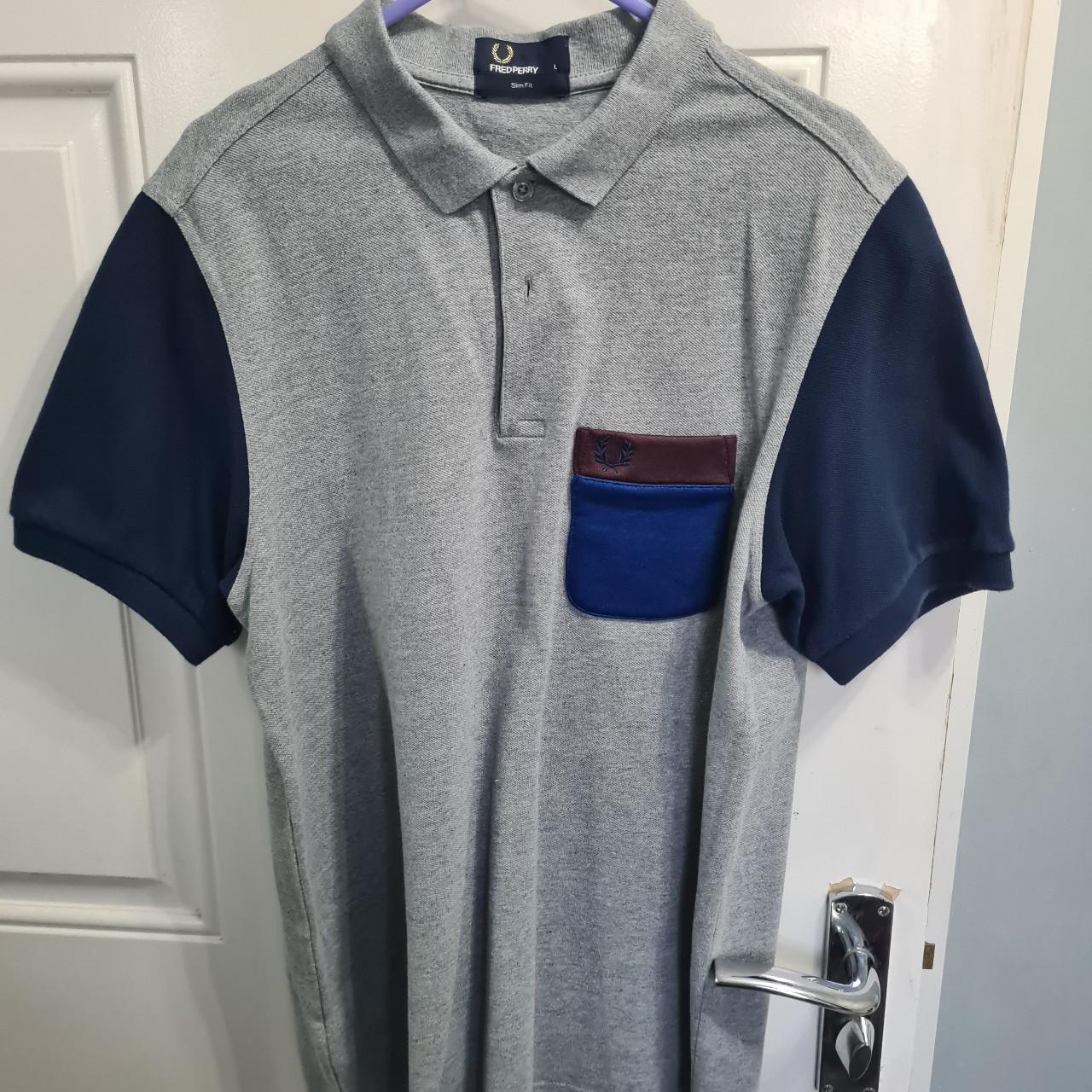 Limited edition Blue and Grey Fred Perry polo shirt.... - Depop