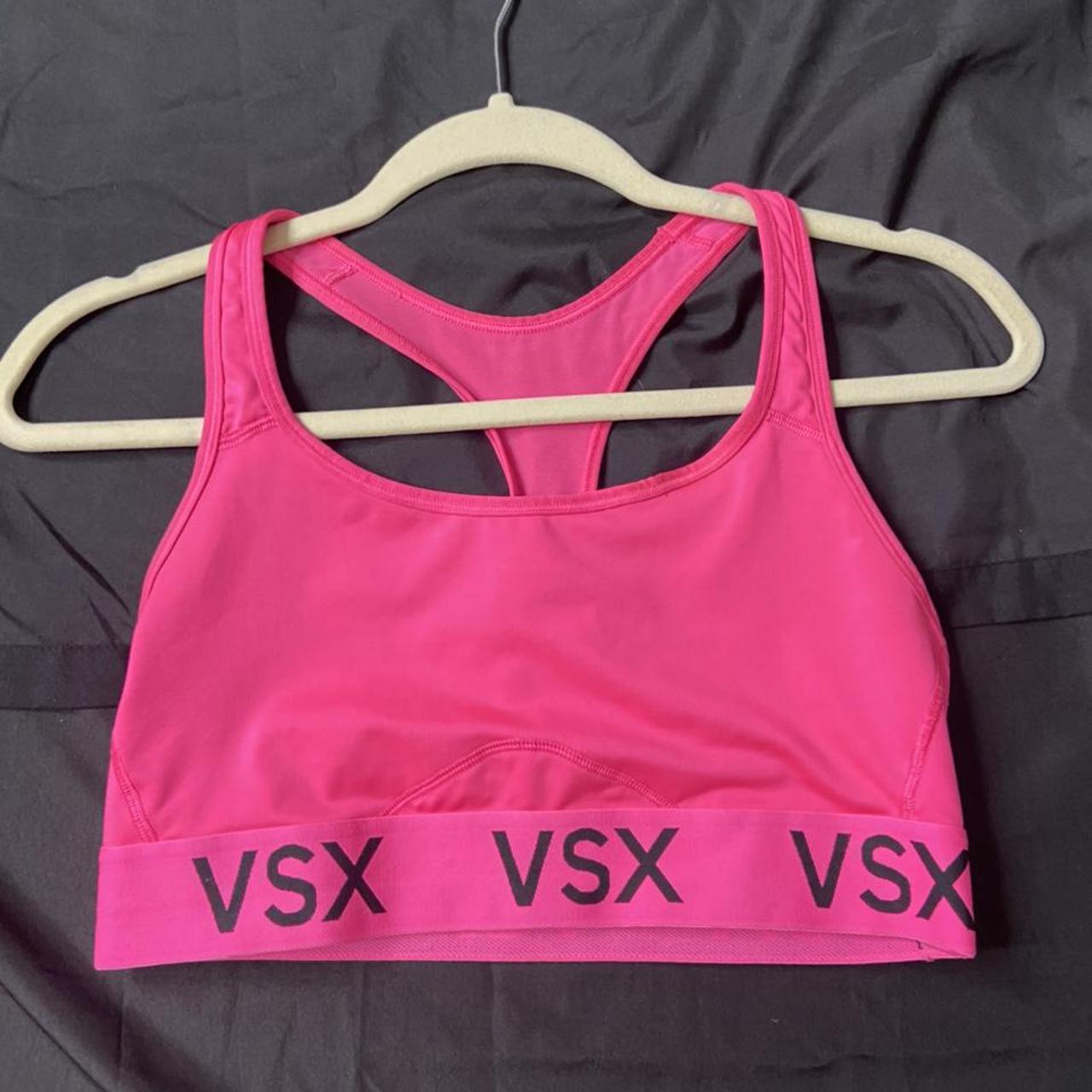 VSX Sport Bra Set Black with White Logo Hot pink - Depop