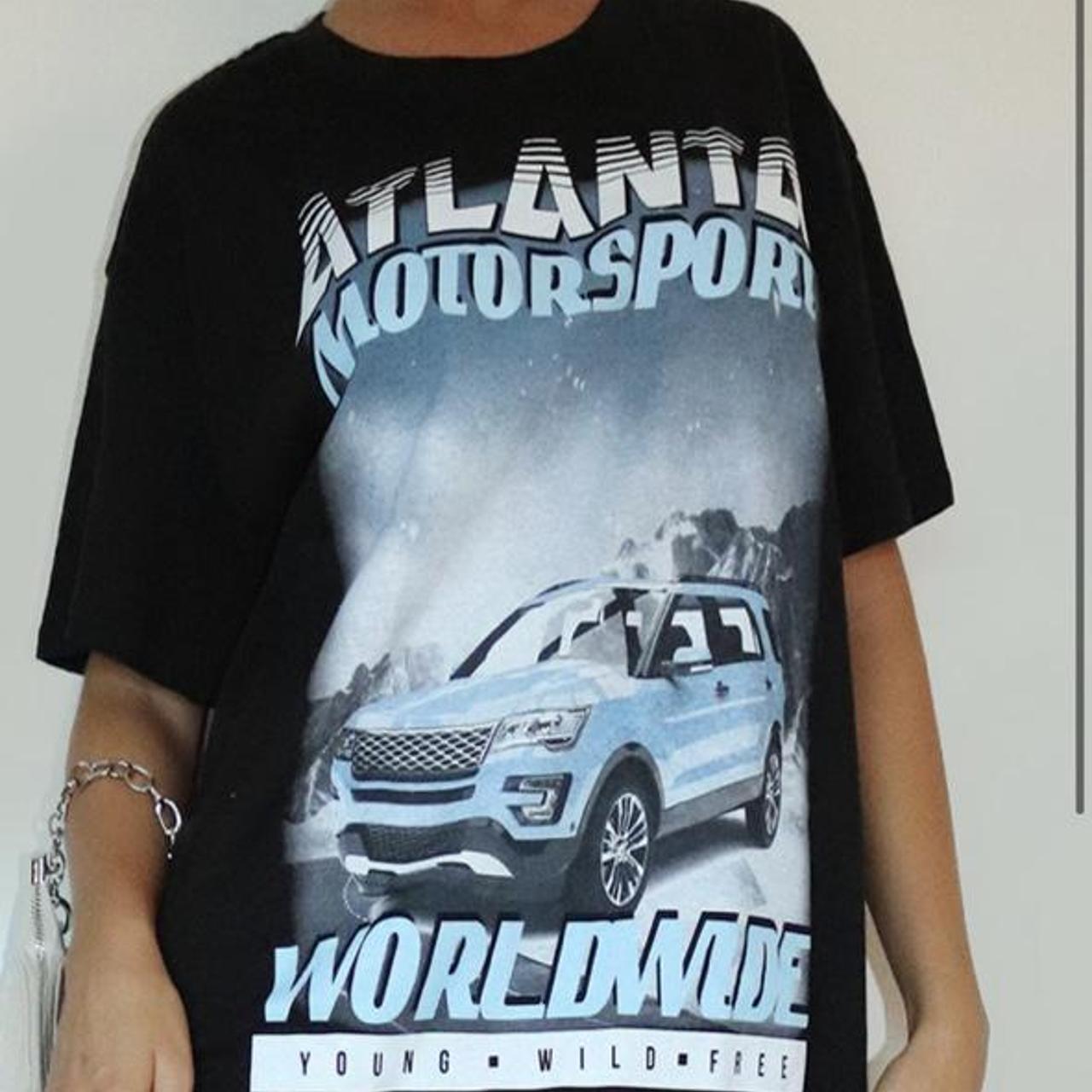 PRETTYLITTLETHING Women's Black Atlanta Motorsport Worldwide Printed T Shirt - Size S