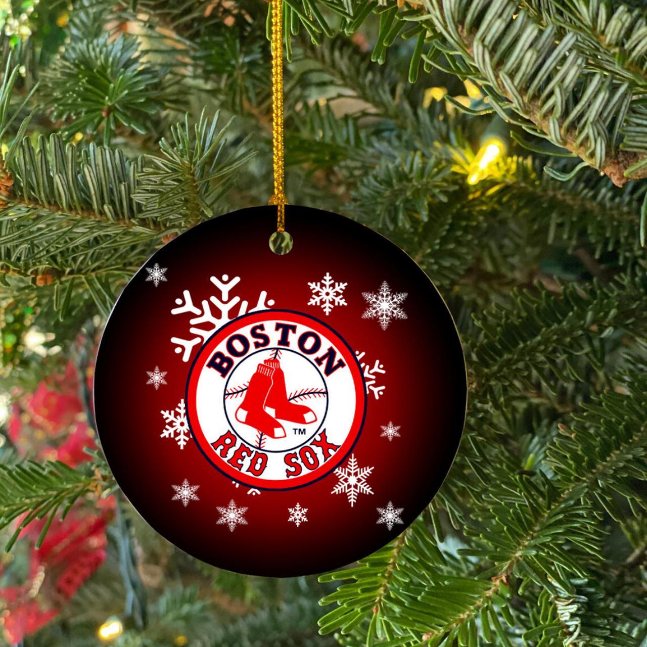 Boston Red Sox Merry Christmas Circle Ornament T-shirt All Size VN299