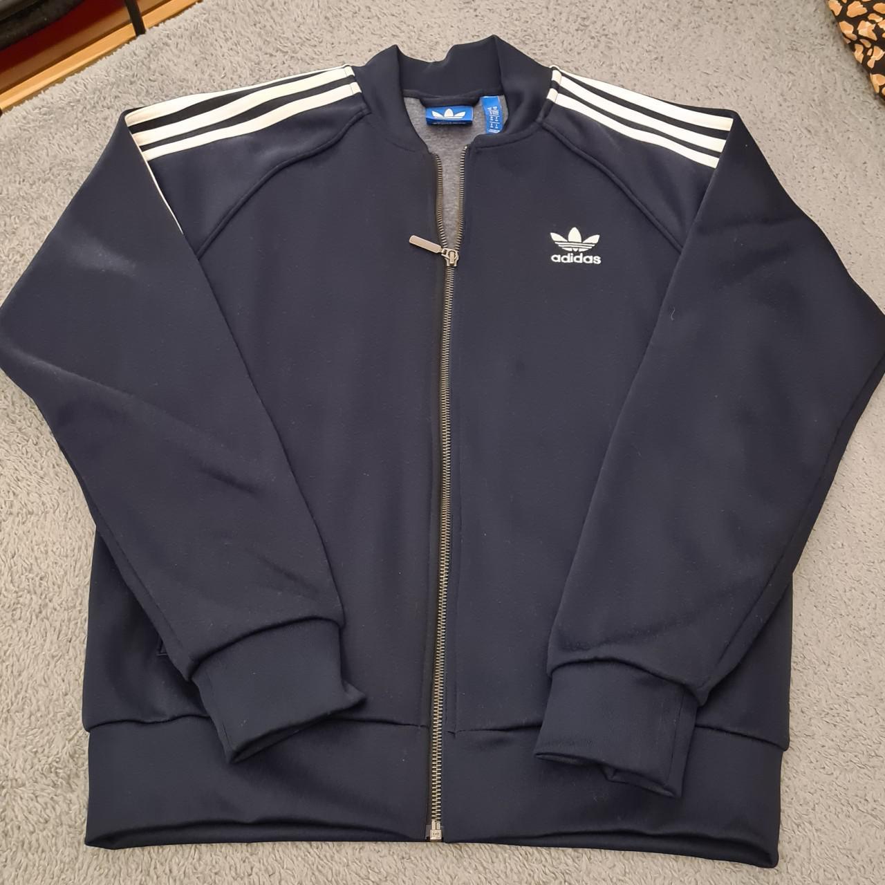 Adidas originals tracksuit jacket navy blue - Depop