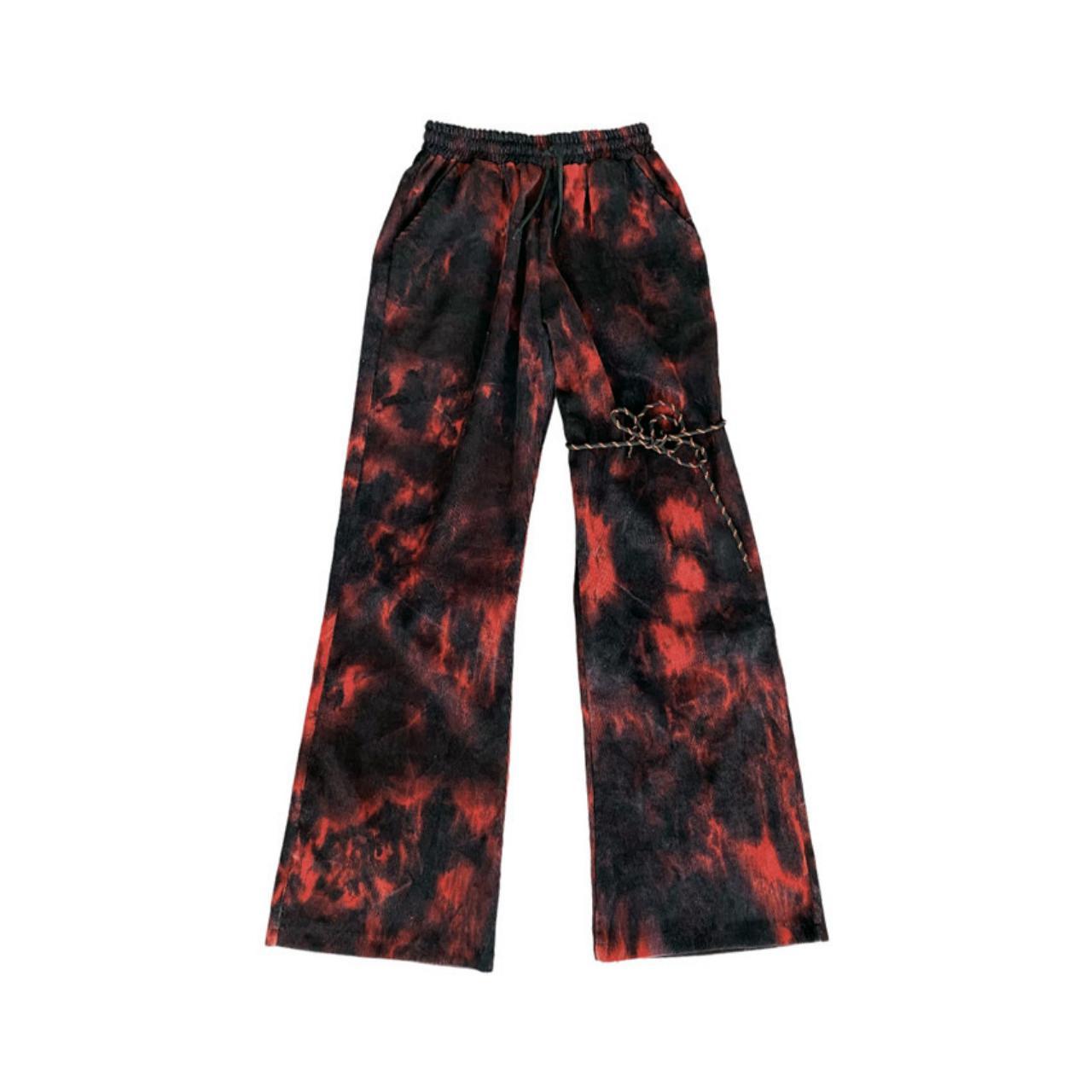 Red tie-dye flared trousers for women - Depop