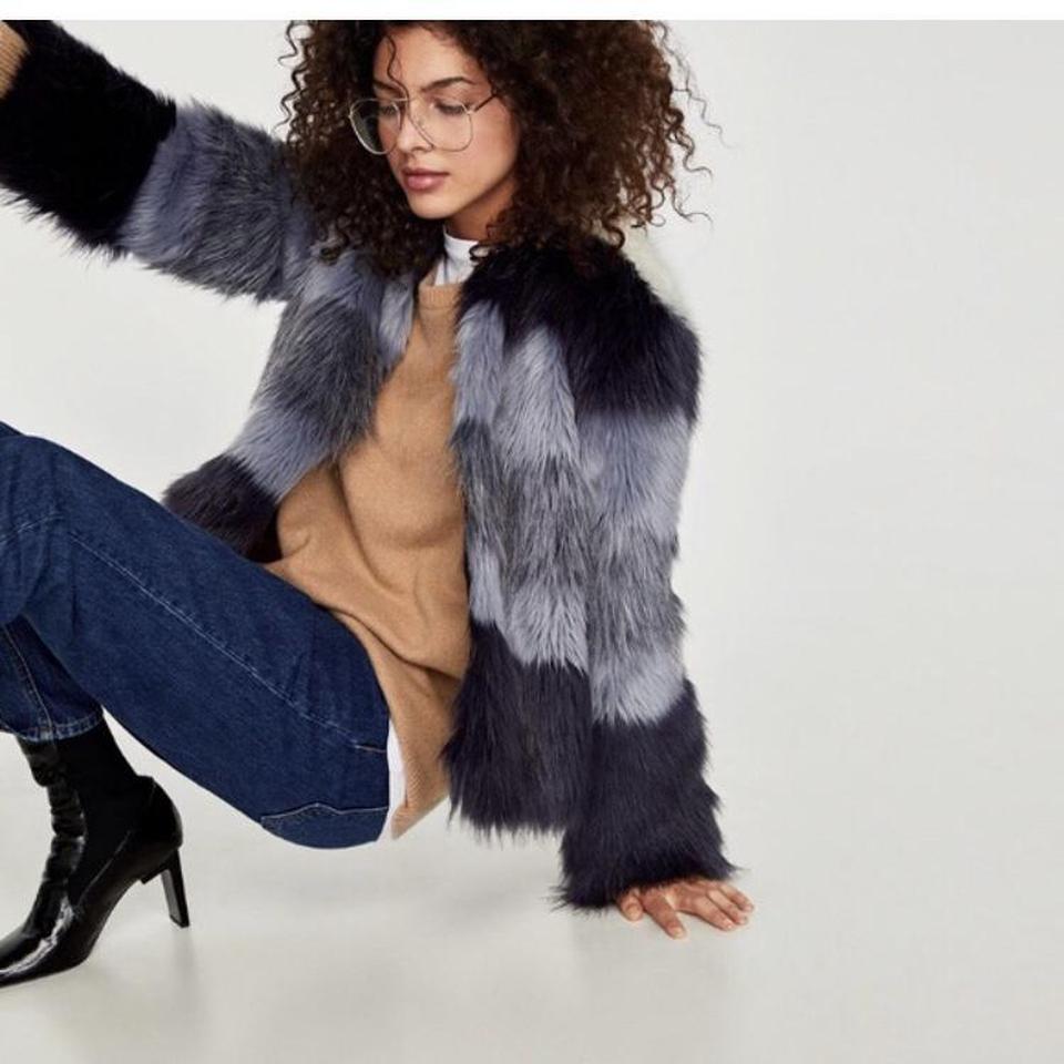 zara blue faux fur jacket