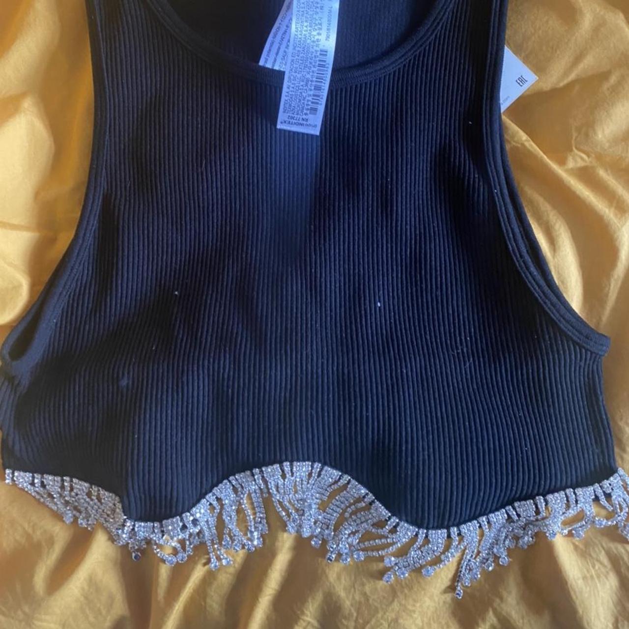 SEAMLESS TOP WITH RHINESTONES Black Zara ML Depop