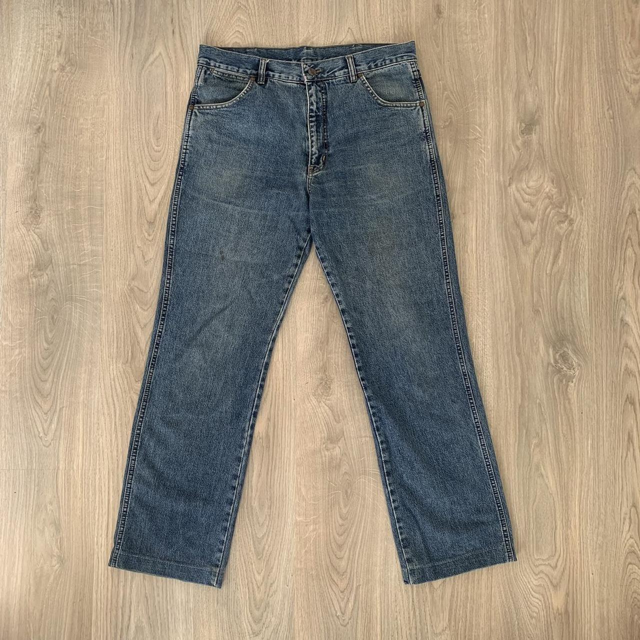 Blue Vintge mid wash Denim Wrangler Jeans. Great... - Depop