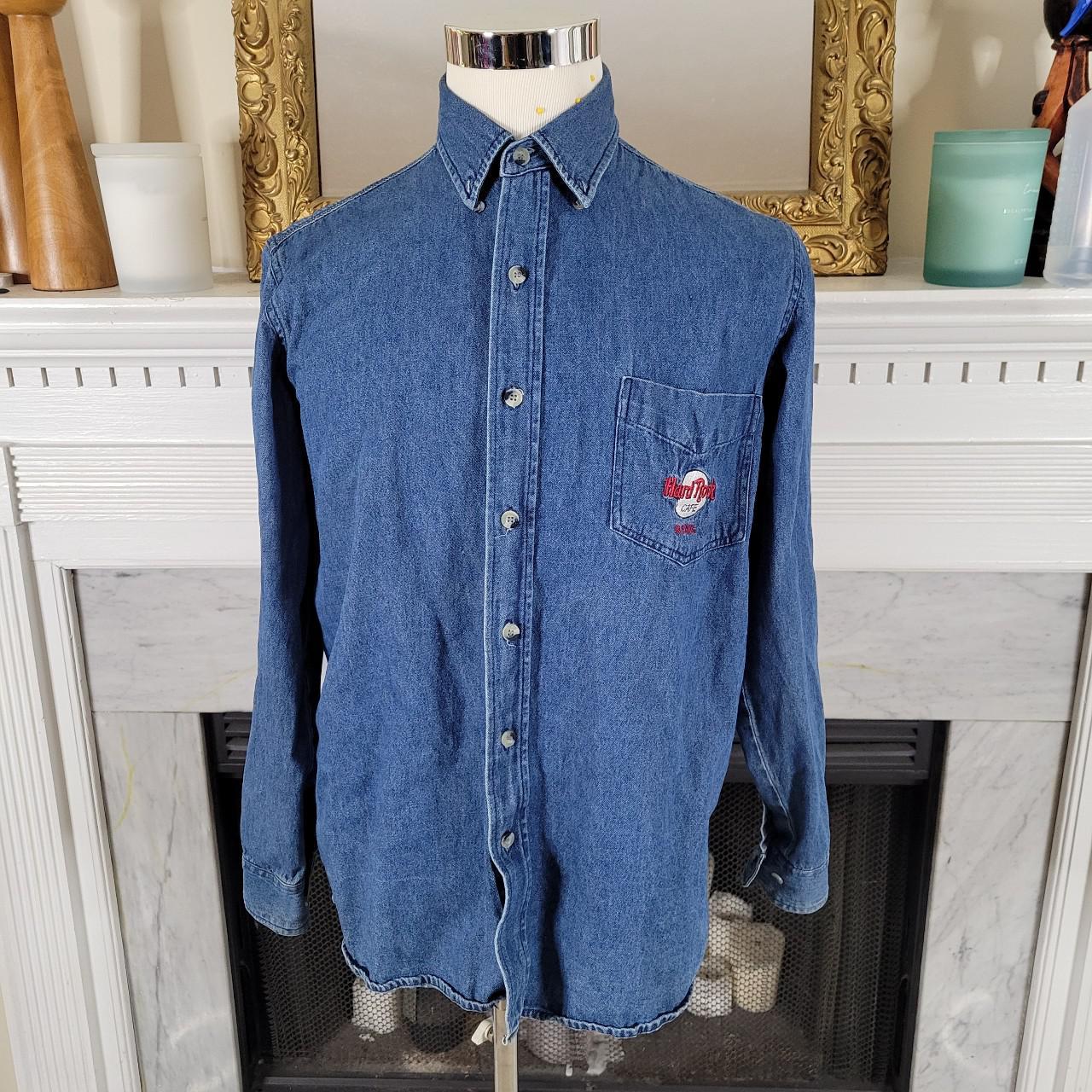 Vintage 80s Hard Rock Cafe Rome Denim Shirt Small S Depop