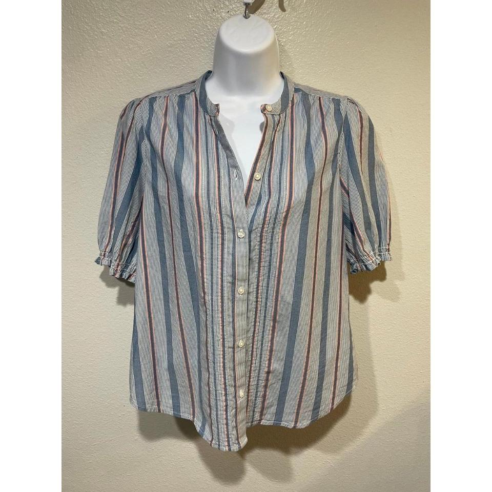 Lucky Brand Linen Blend Short Sleeve Striped Button - Depop