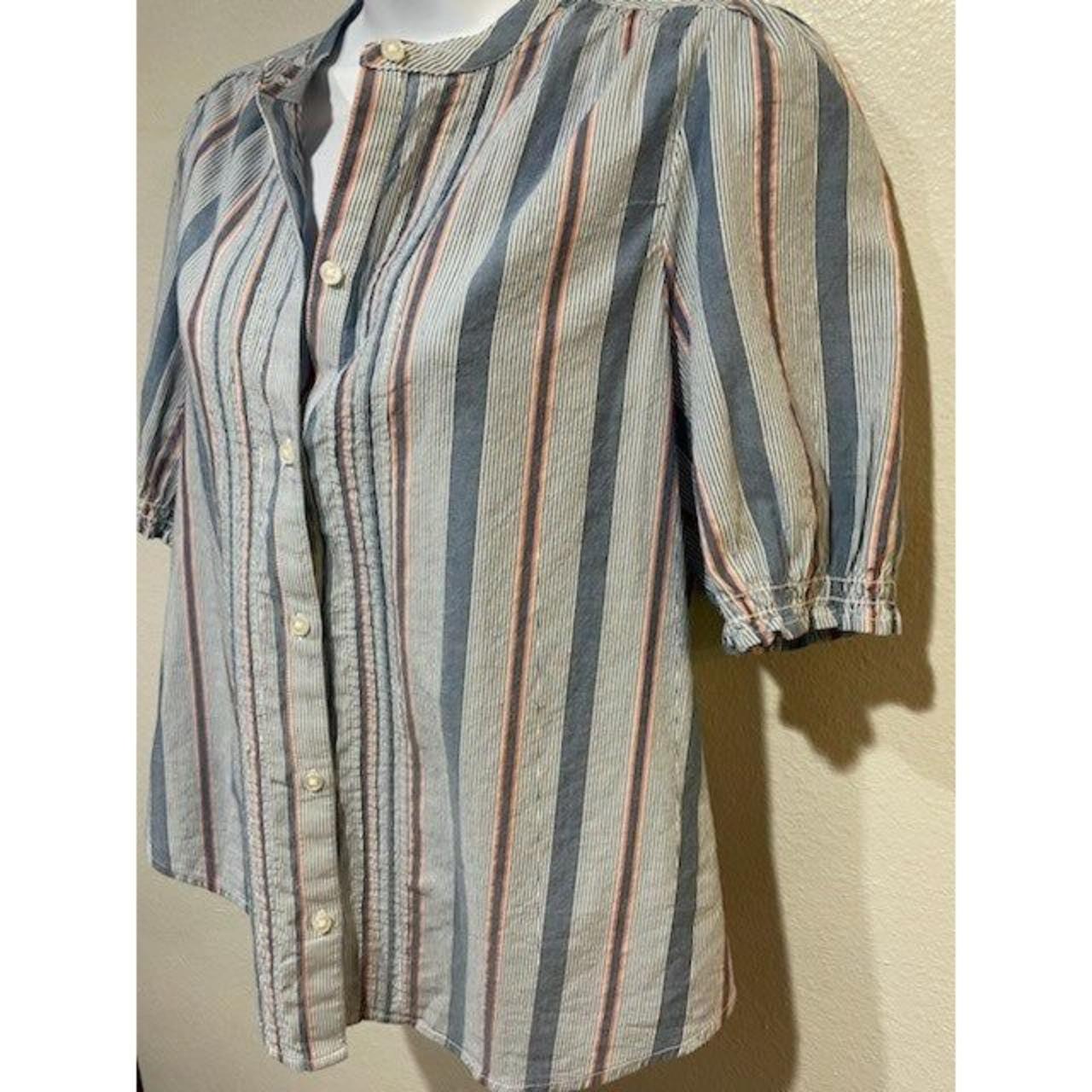 Lucky Brand Linen Blend Short Sleeve Striped Button - Depop