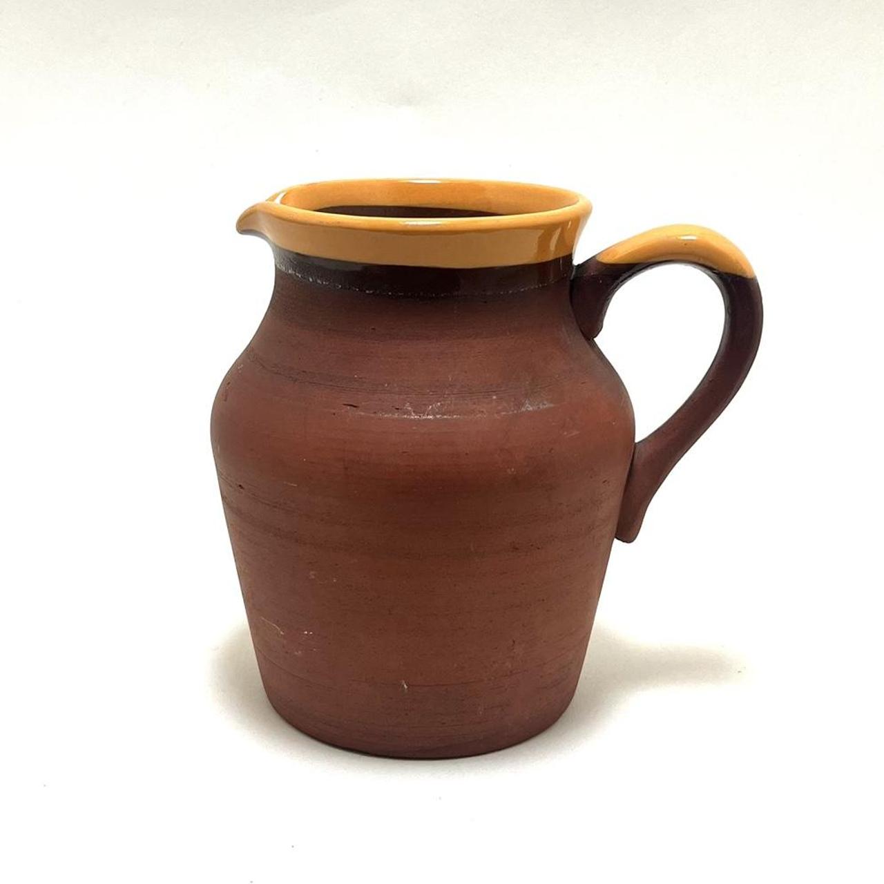 A beautiful vintage yellow & brown earthernware jug,... - Depop