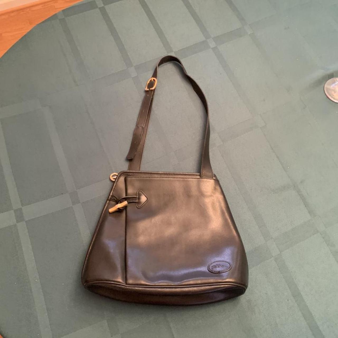 VTG Longchamp Roseau Shoulder Sling Bag Black Leather
