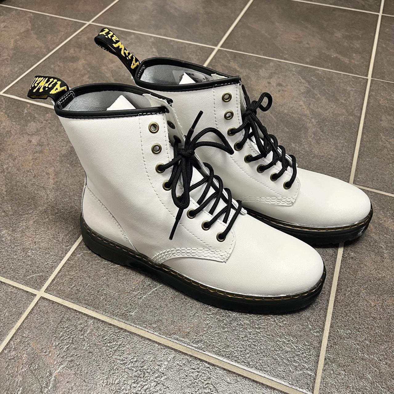 Doc Martens Zavala White Combat Boots Leather 8-Eye... - Depop