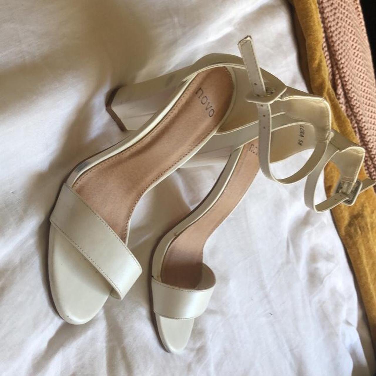 strappy white block heels