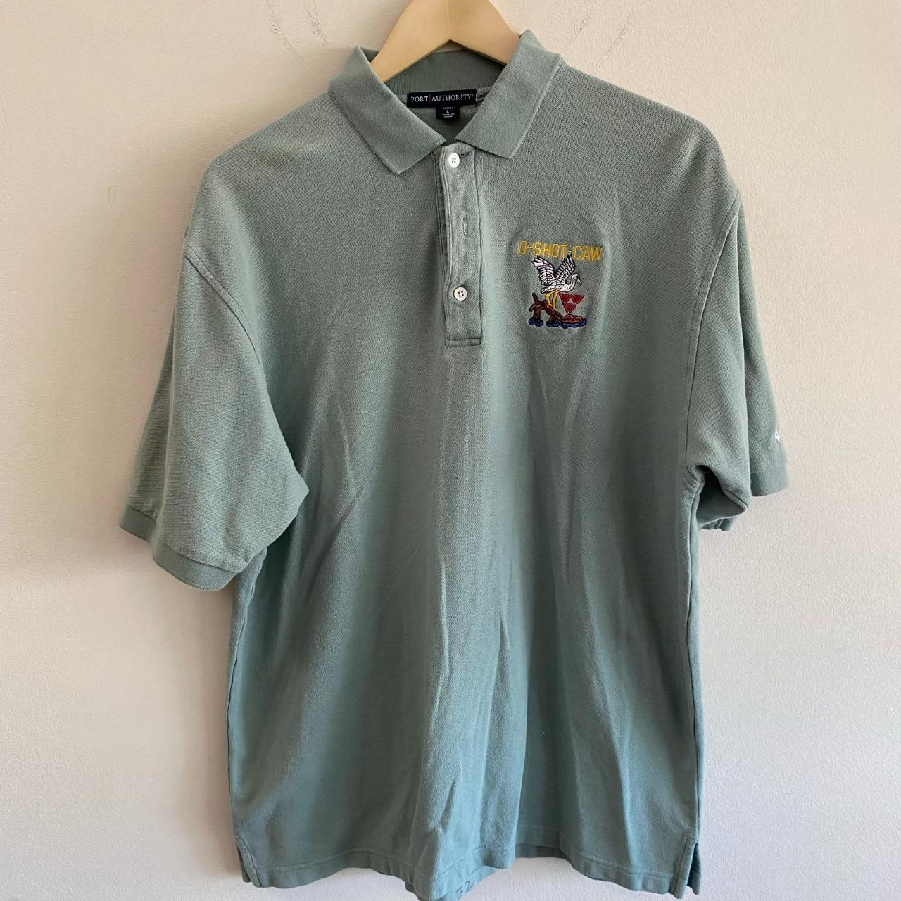 Vintage Embroidered Bird Polo Shirt Size: L Green... - Depop