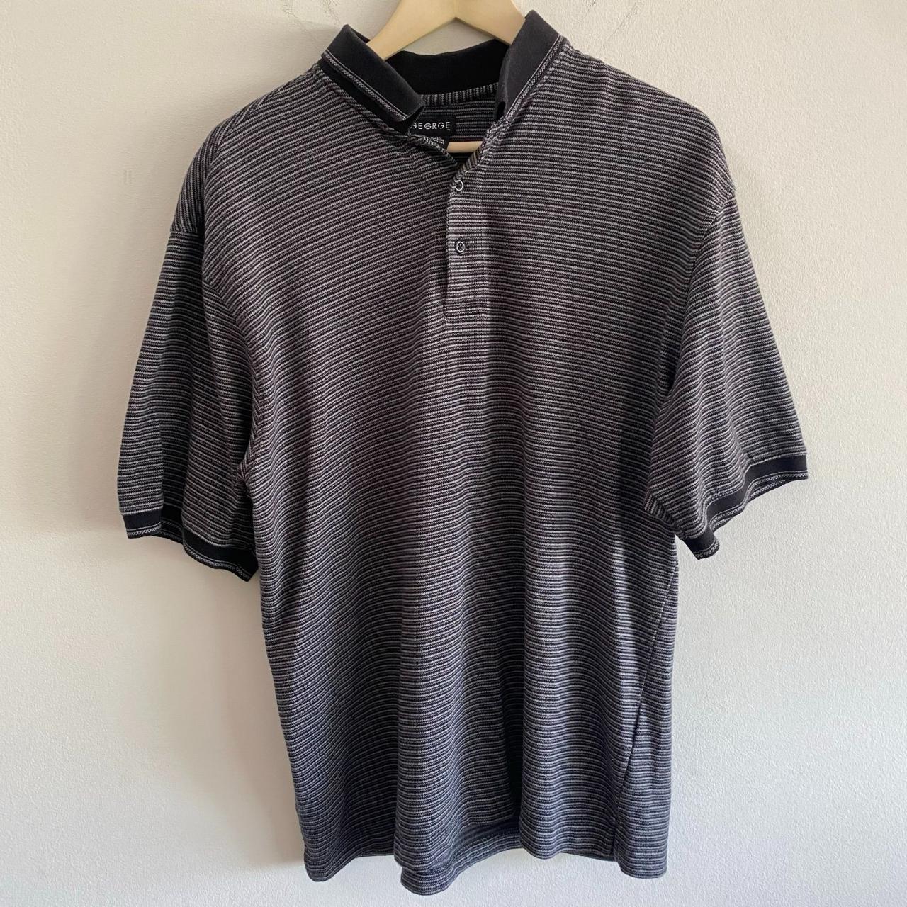 George Grey Striped Polo Shirt Size: L Short sleeve... - Depop