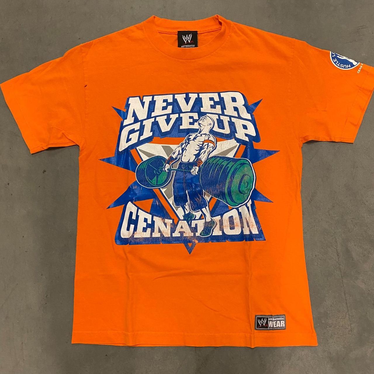 WWE Wrestling JOHN CENA Never Give Up Size Medium Orange T-Shirt