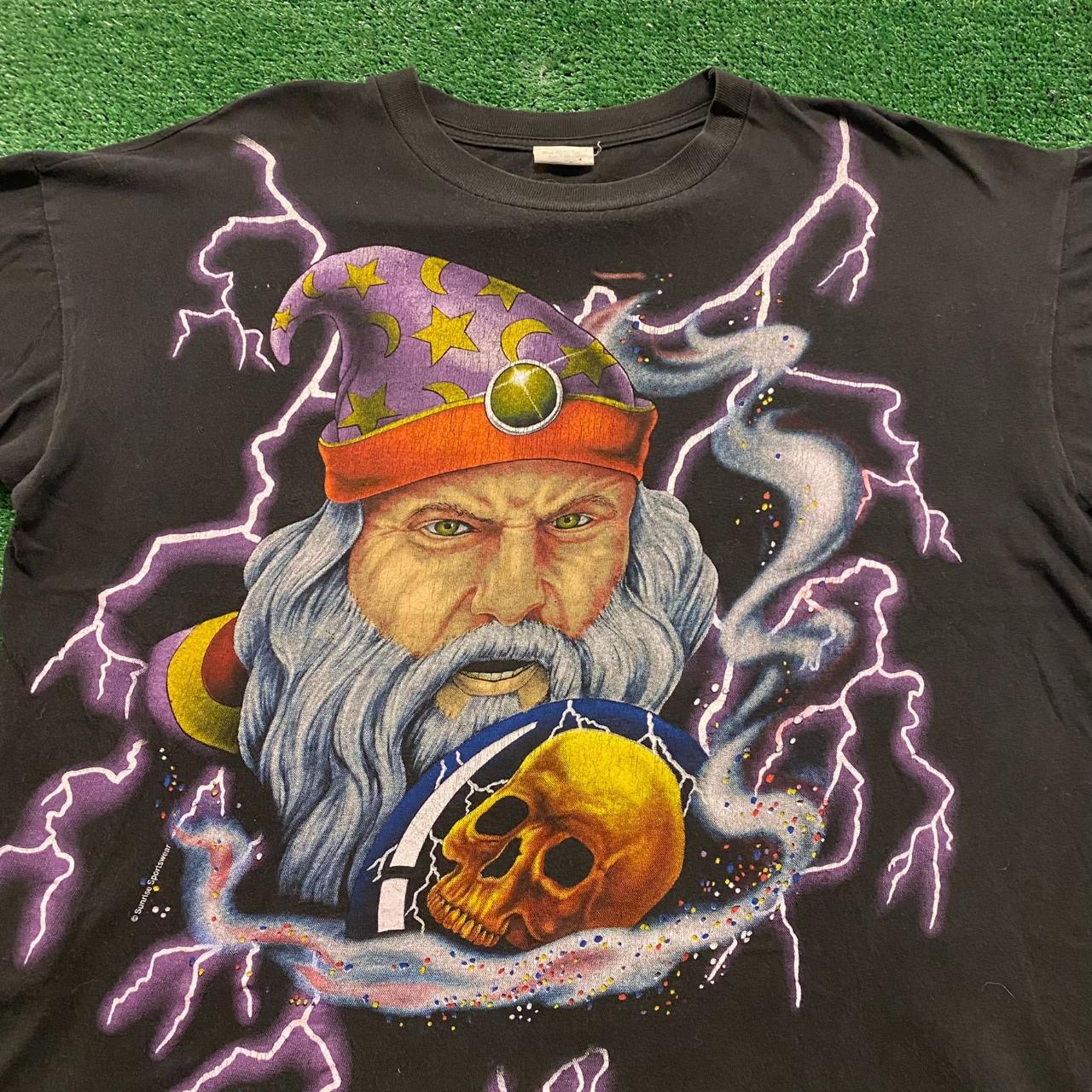 Vintage American store Thunder Wizard Merlin skulls Lightning Black Shirt Large