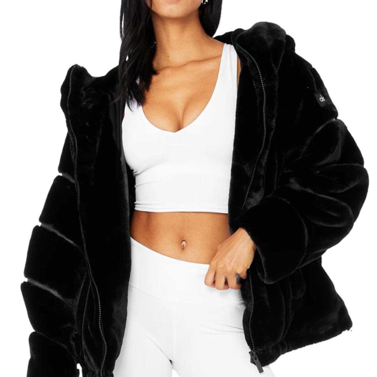 Stylish Alo Yoga Black Knockout Faux Fur Jacket - Size XXS