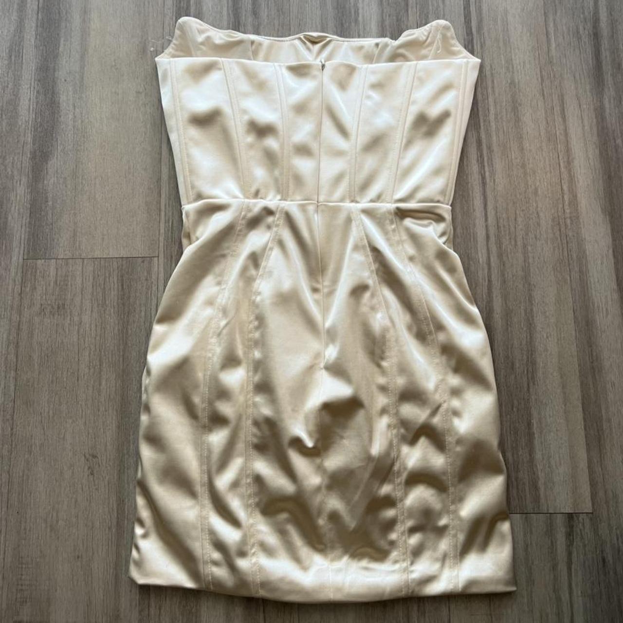 Oh Polly strapless bustier satin mini dress in ivory... - Depop