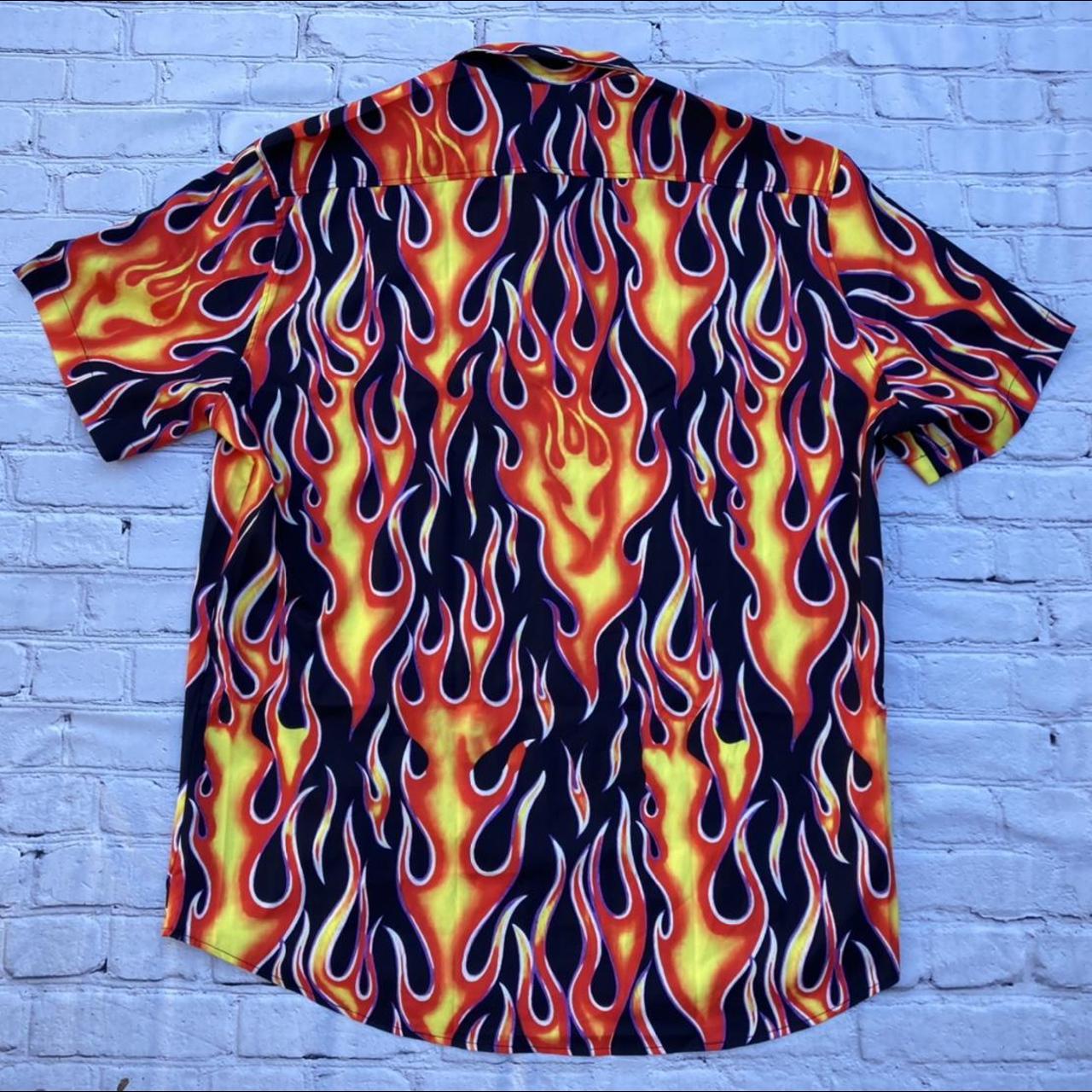 VTG 90s Y2K Flames Fire Button Up Shirt All Over... - Depop