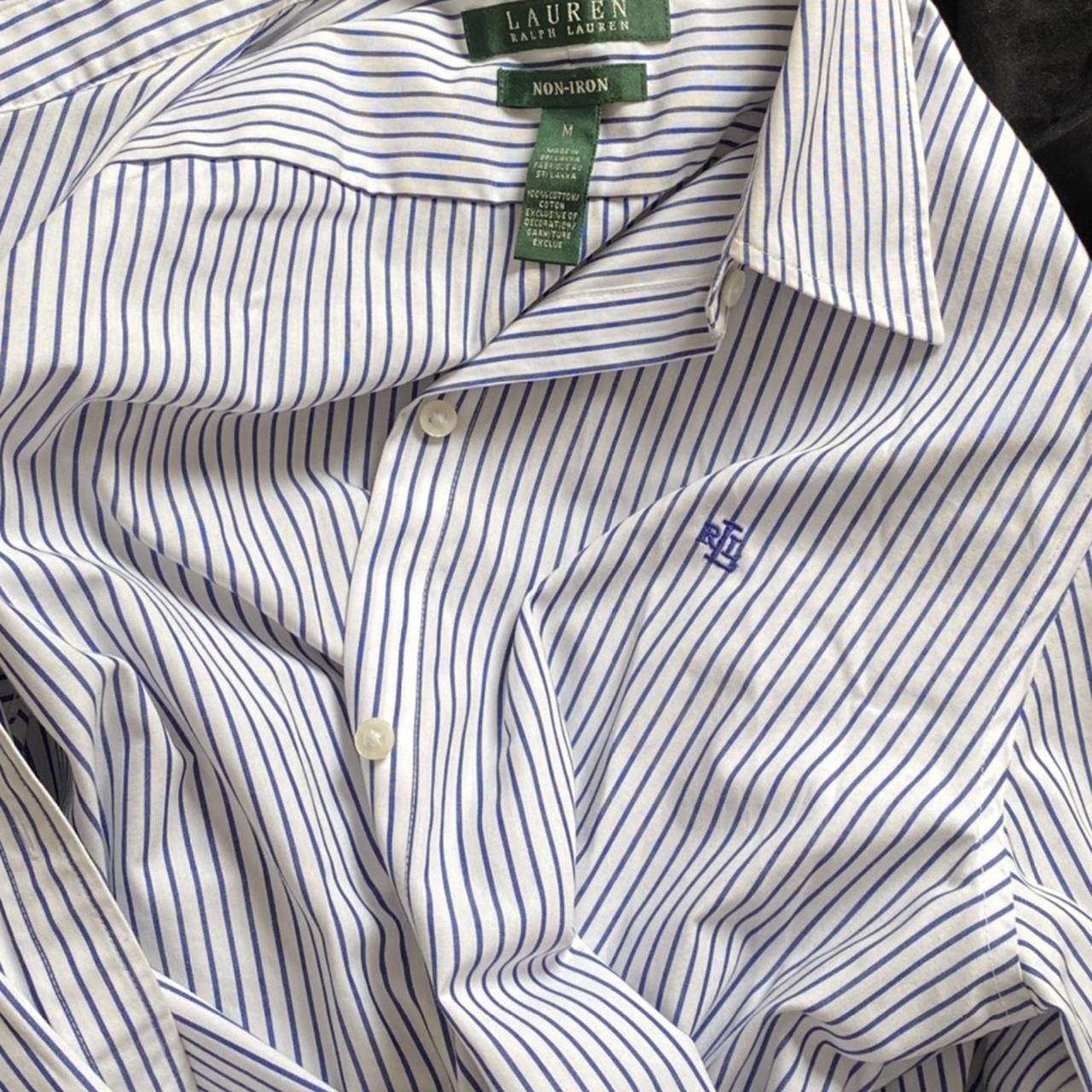 Ralph Lauren blue and white pinstripe button up... - Depop