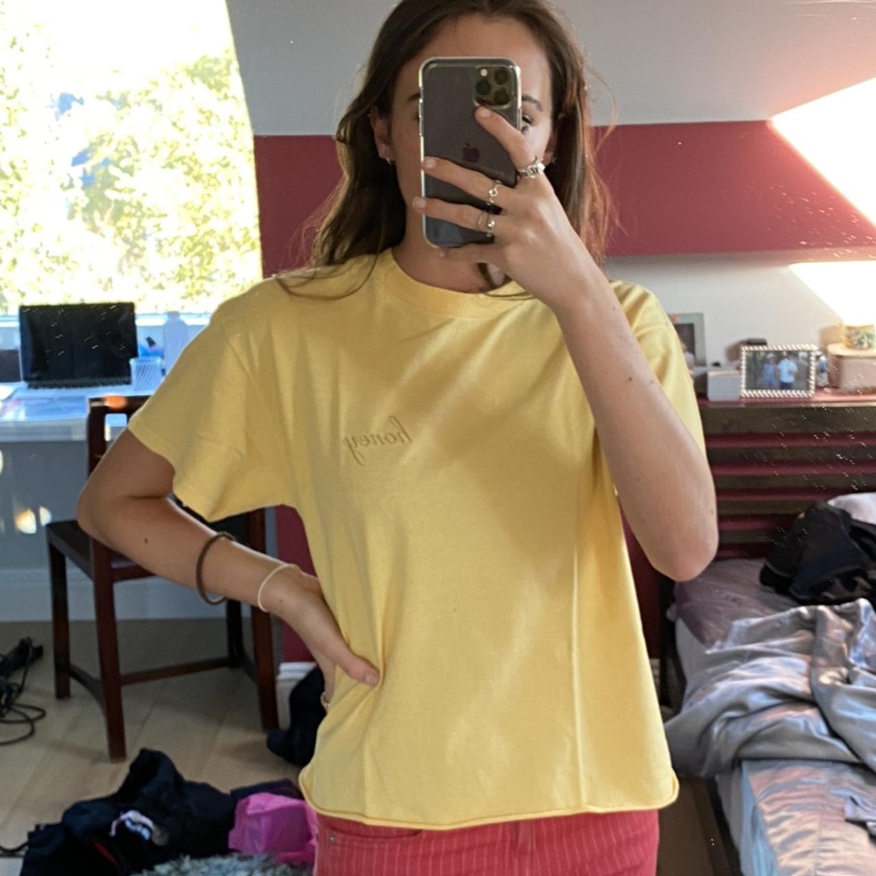 Brandy Melville Women's Yellow and Black Tshirt Depop