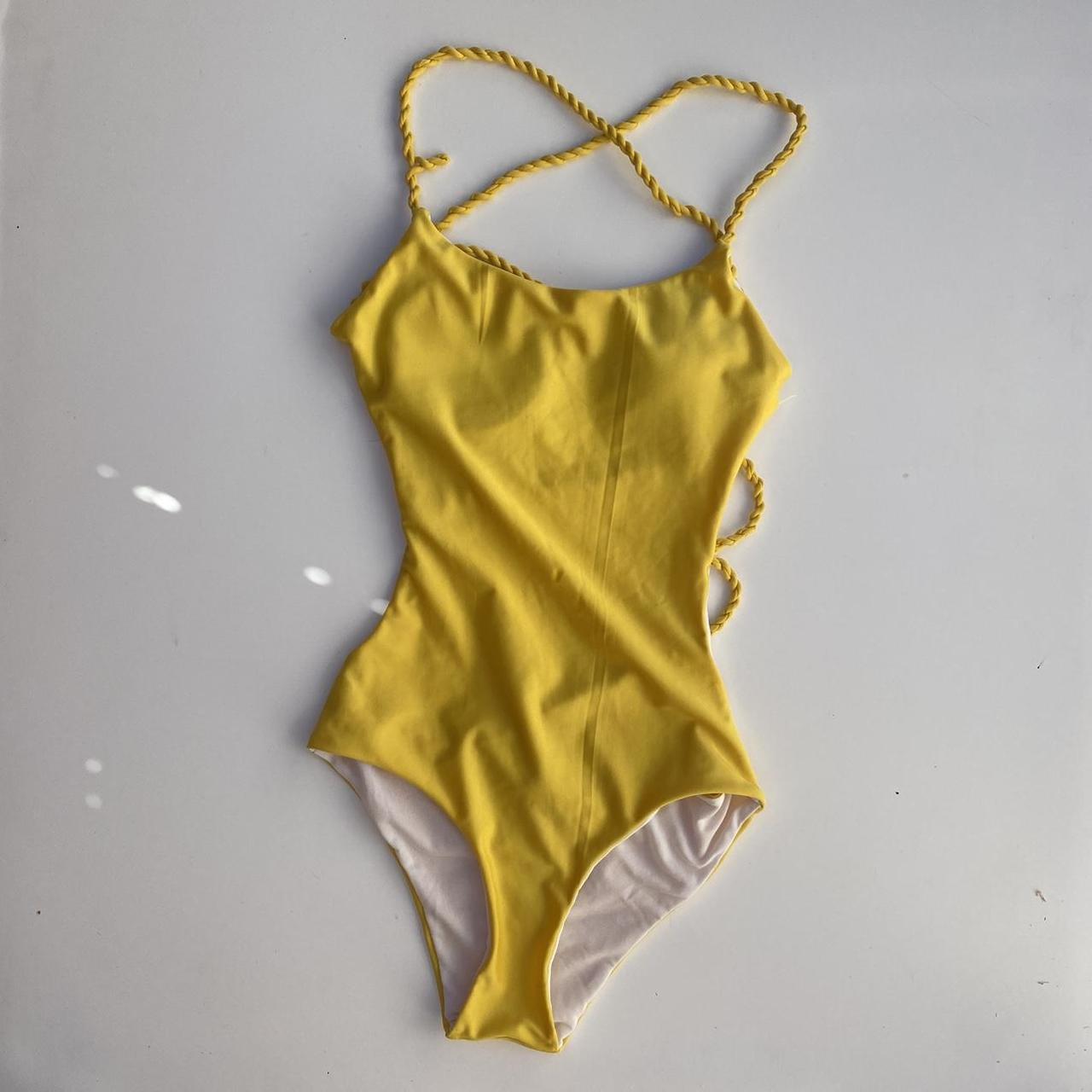 yellow strappy open back costume / 1 piece so... - Depop
