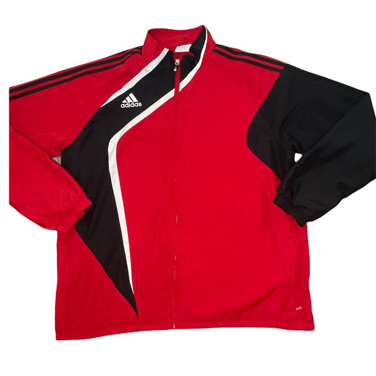 Adidas Red track jacket Authentic Red with white... Depop