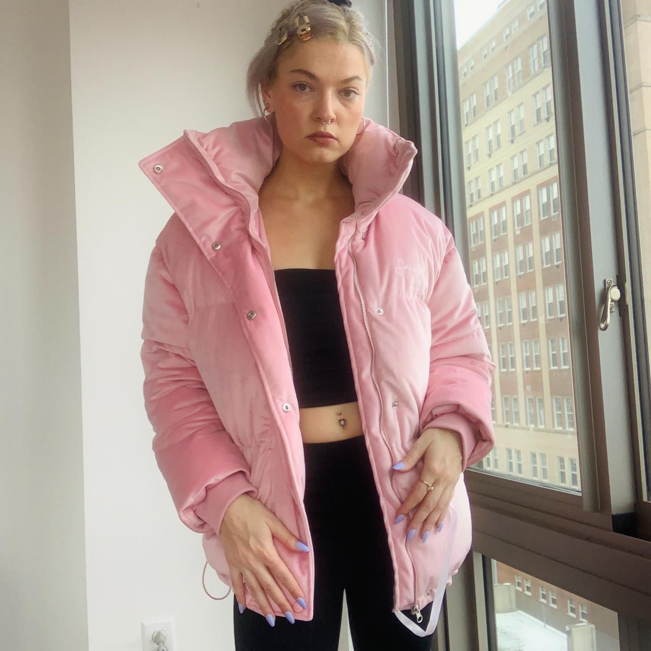 Pink velour 2024 puffer jacket