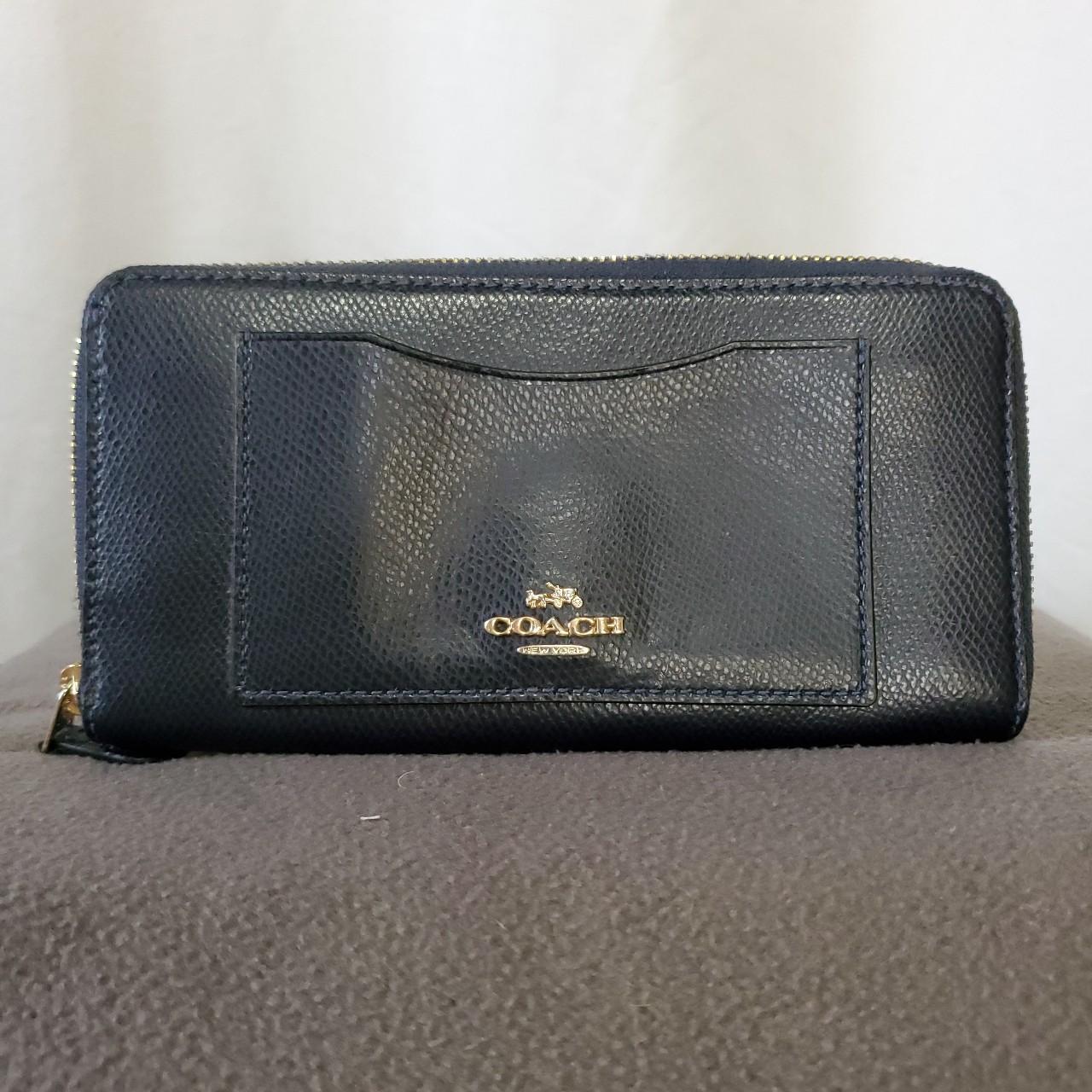 COACH Midnight Leather Accordian Zip Clutch Depop