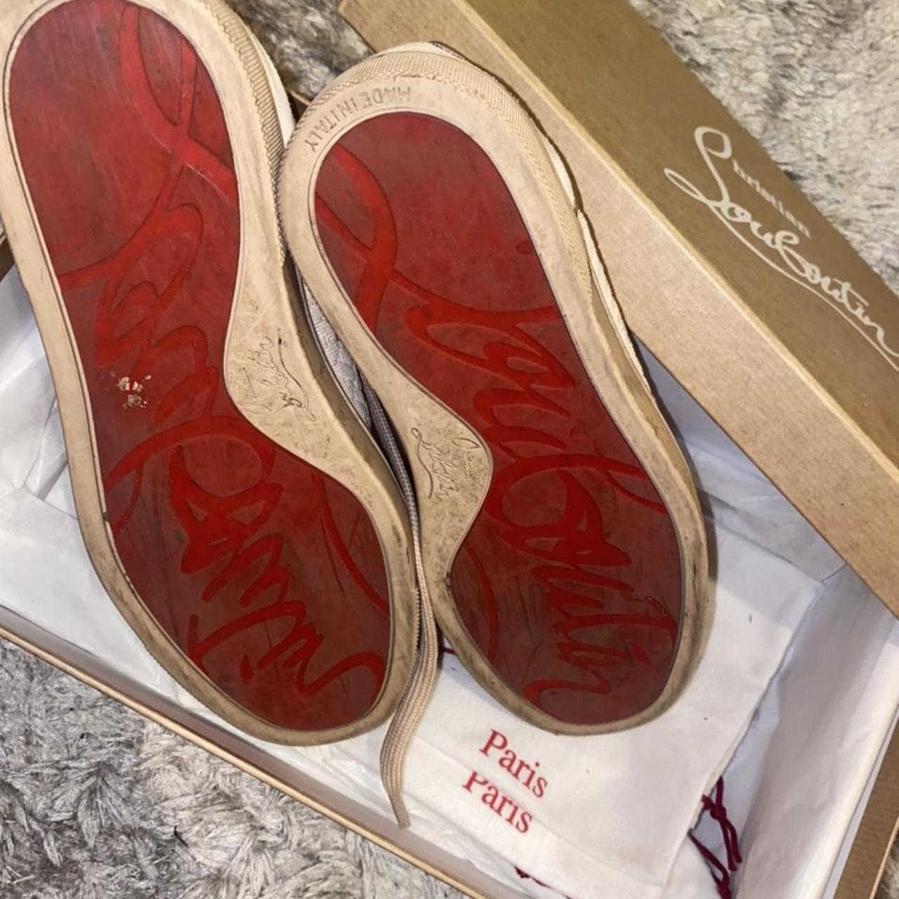 Womens christian Louboutin beige trainers with... Depop