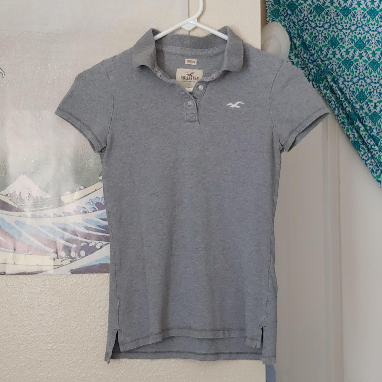 Hollister Co. Women's Grey and Silver Polo-shirts | Depop