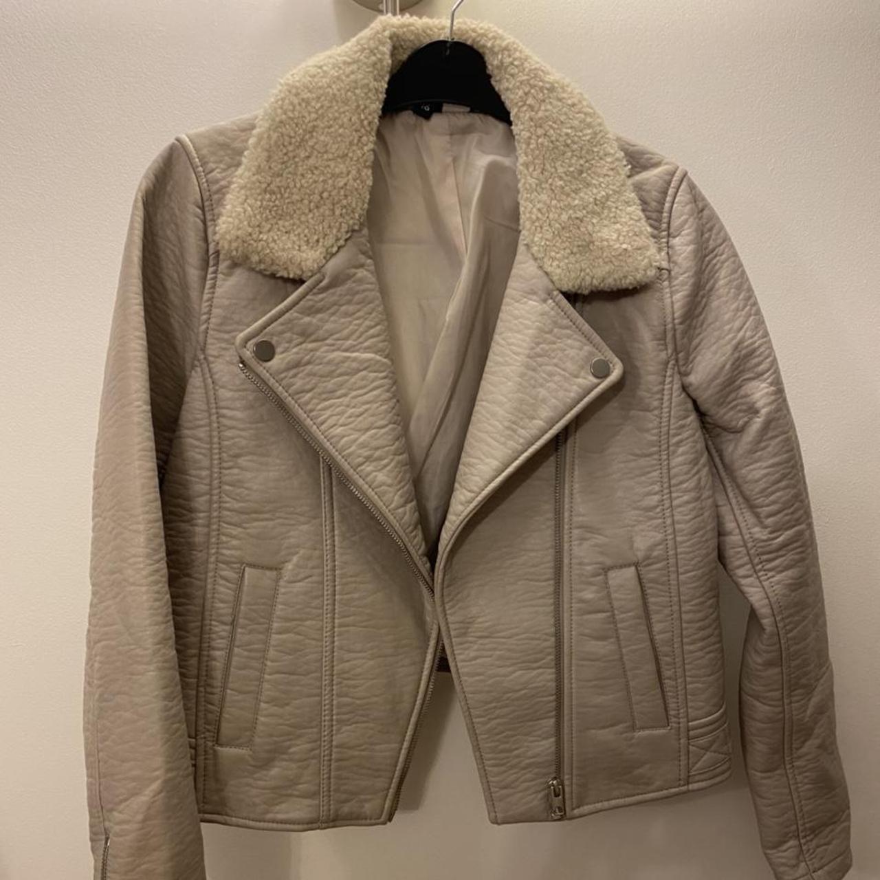 h&m cream leather jacket