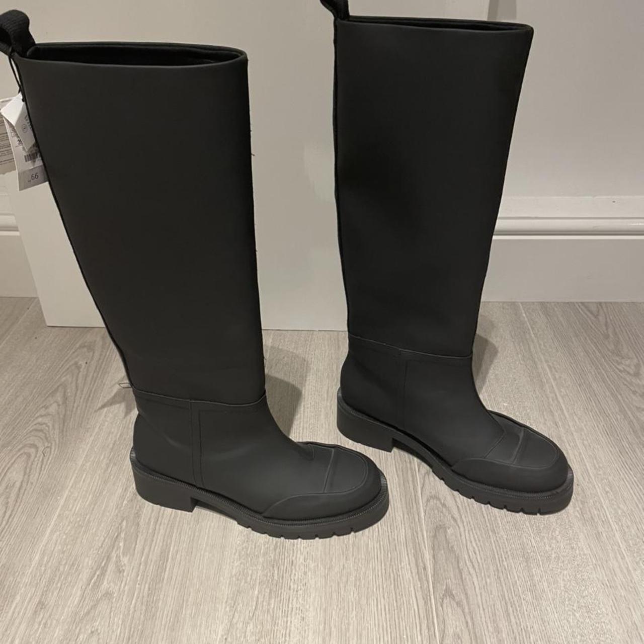 Zara Black Rubberised Boots. Never been worn, tags... Depop