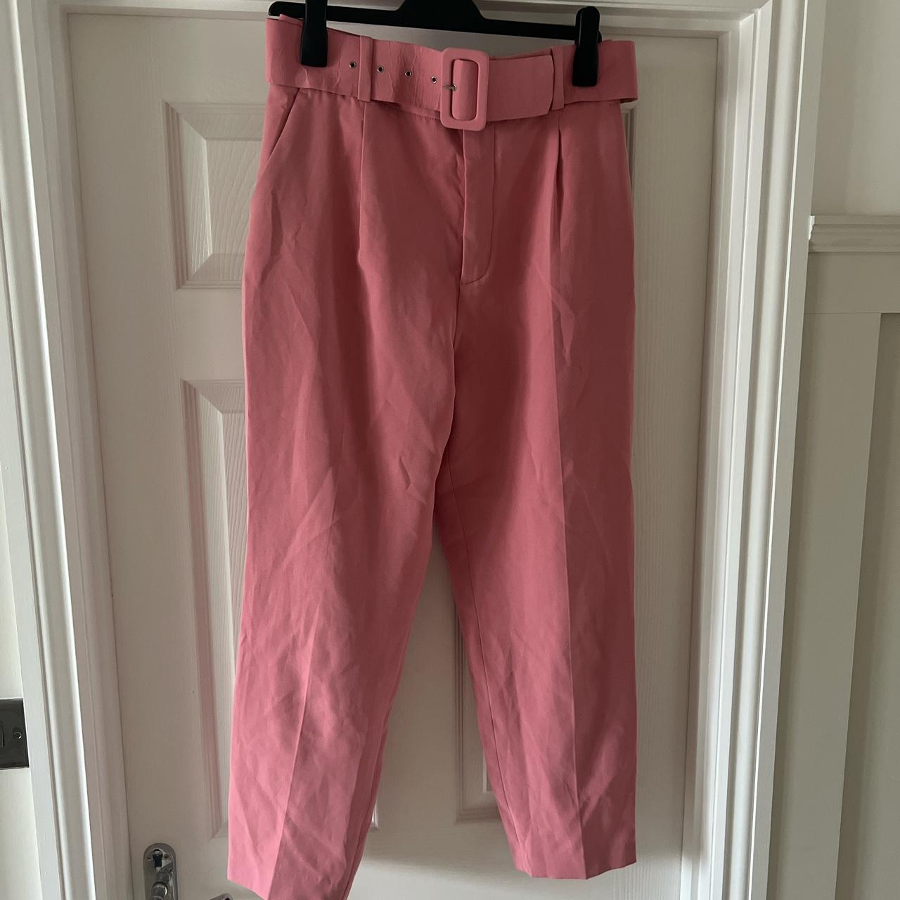 Classic pink high waisted Zara trousers with belt... - Depop