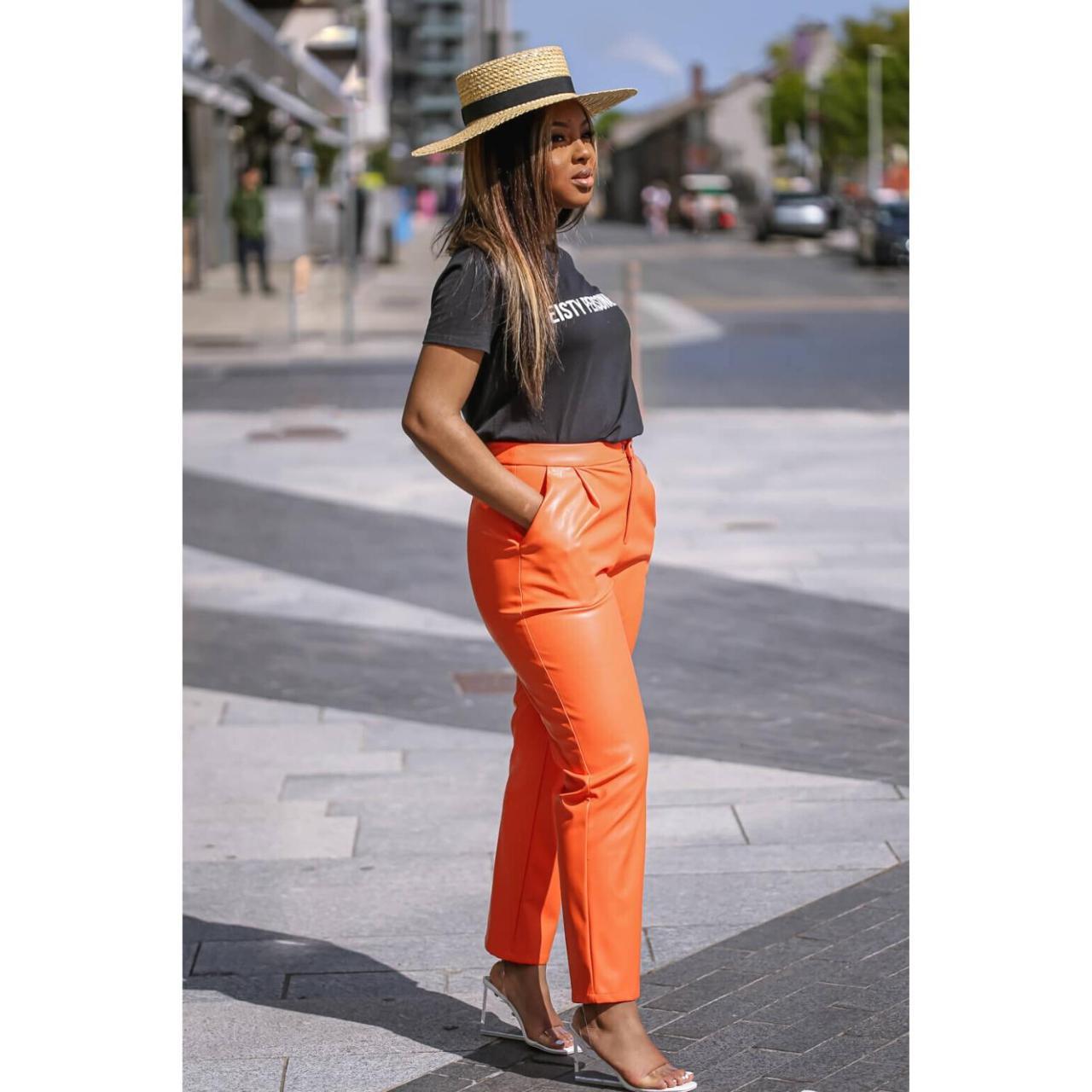 Orange Faux Leather Pants by SETSOFRAN London NEW... Depop