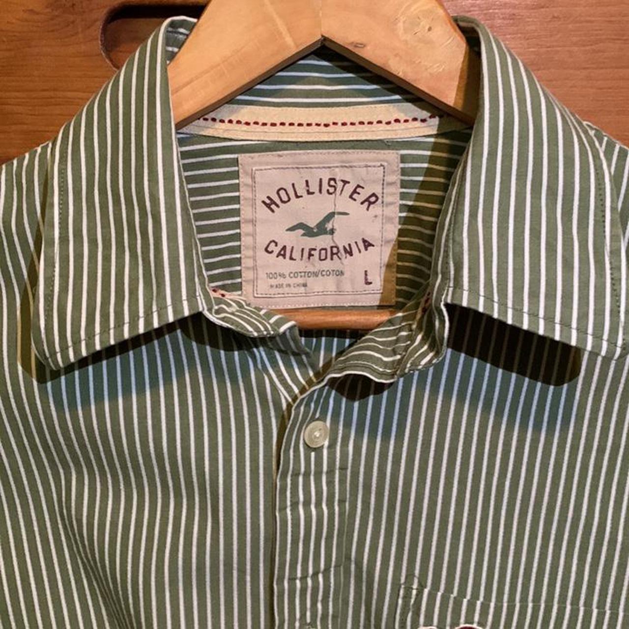 Hollister green and white striped button down size - Depop