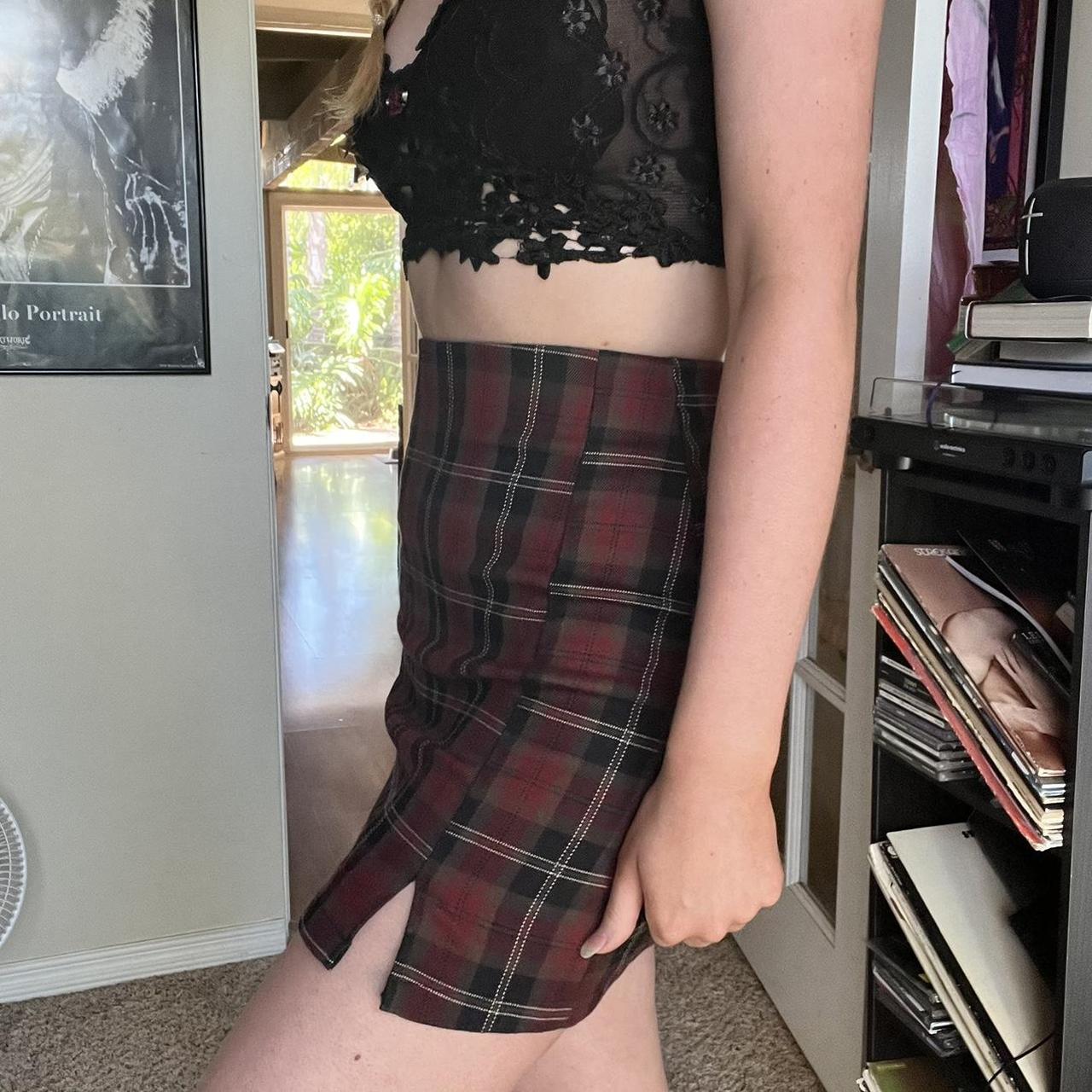 Brandy Melville Cara Skirt in a burgundy plaid... Depop
