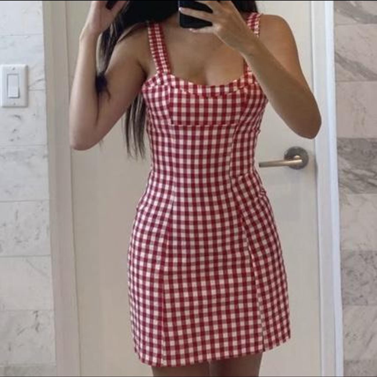 Red Gingham Mini Dress By Zara. Size small. New with... - Depop
