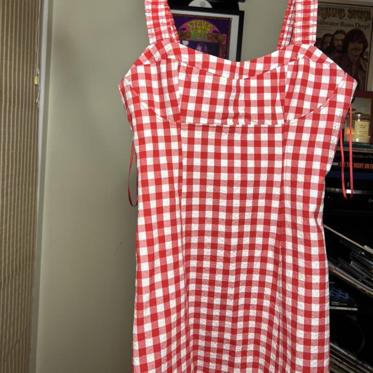 Red Gingham Mini Dress By Zara. Size small. New with... - Depop