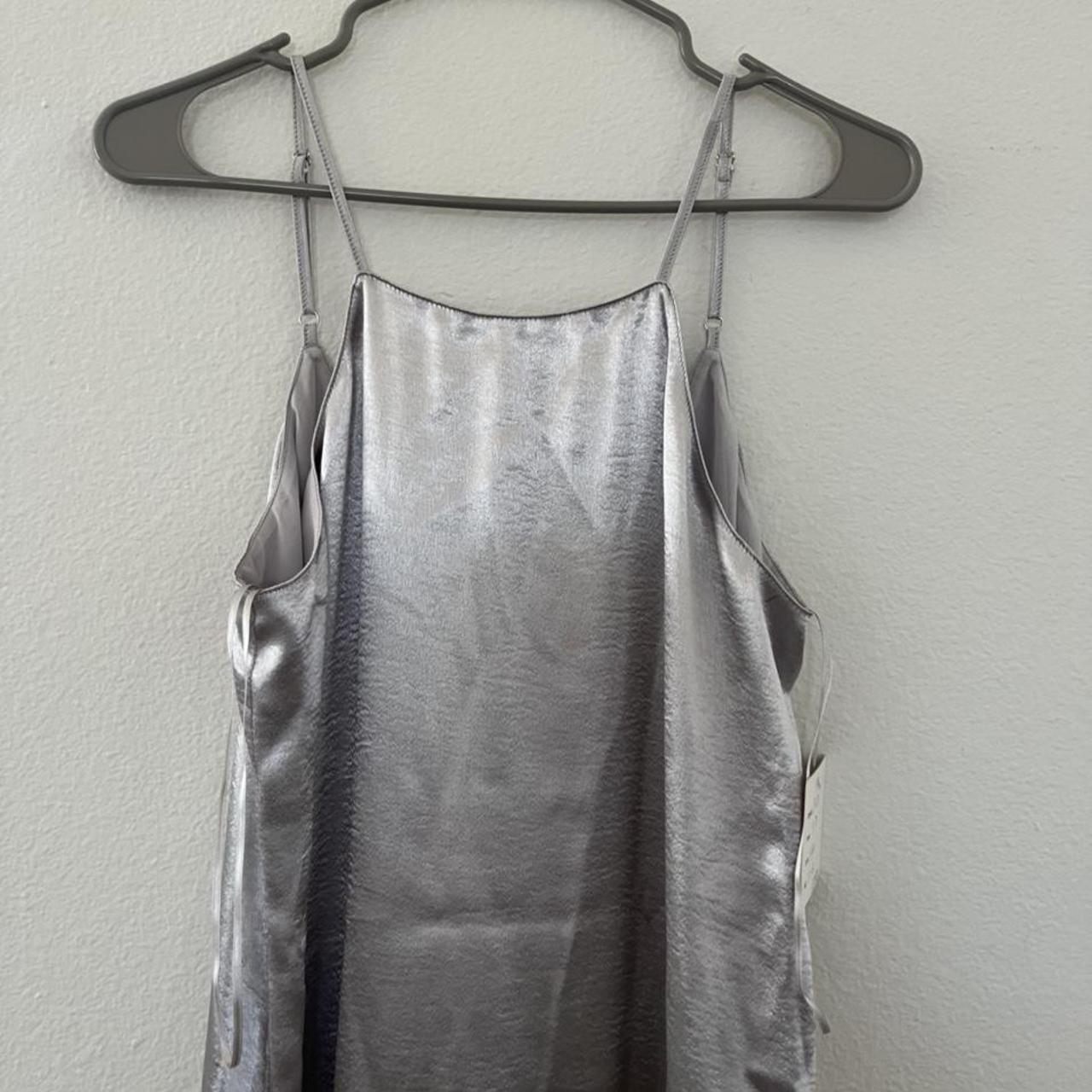 Silver Satin Dress (Slip on dress) Small ? No size... - Depop