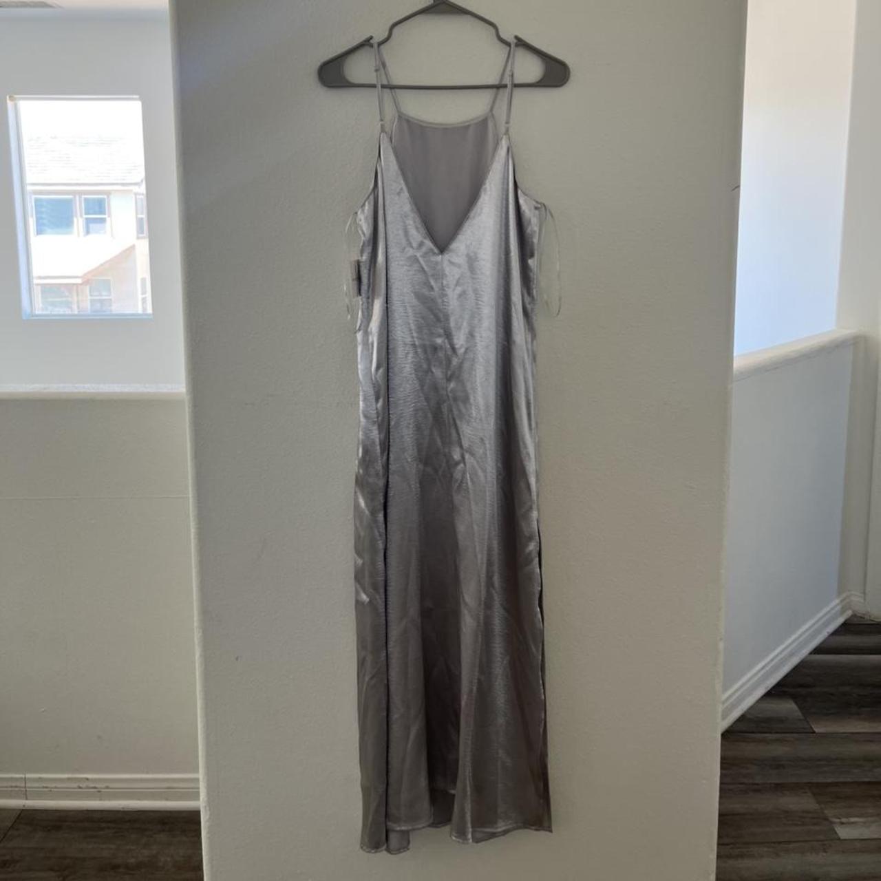 Silver Satin Dress (Slip on dress) Small ? No size... - Depop