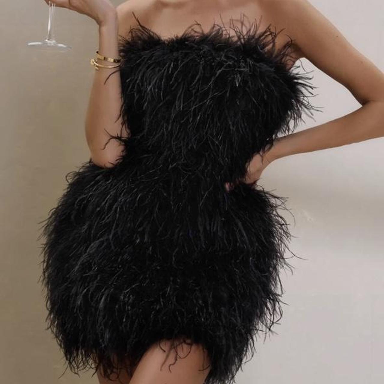 club-l-london-out-on-the-town-black-feather-dress-depop