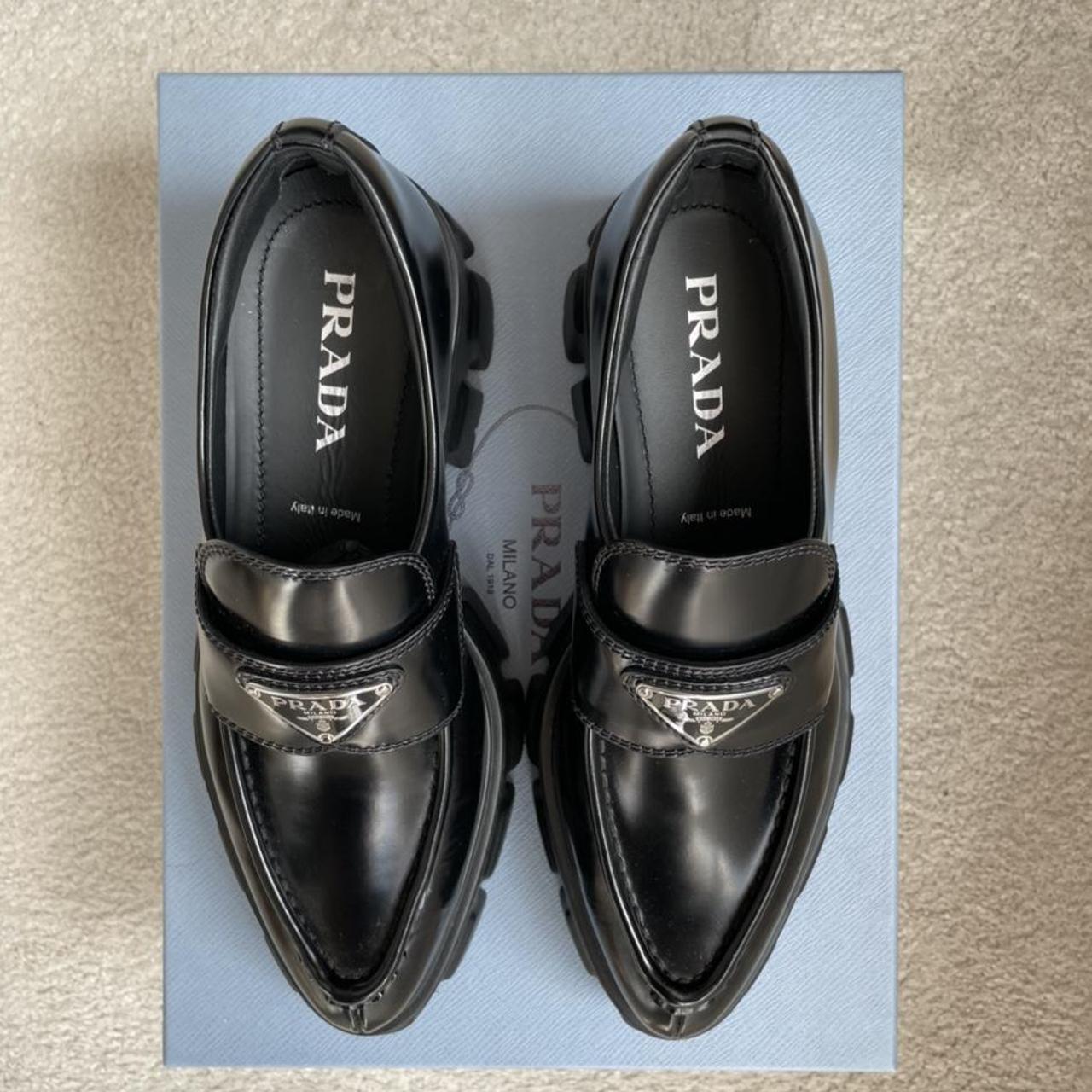 Prada Shoes Monolith Pointy Loafers WORN ONCE -... - Depop